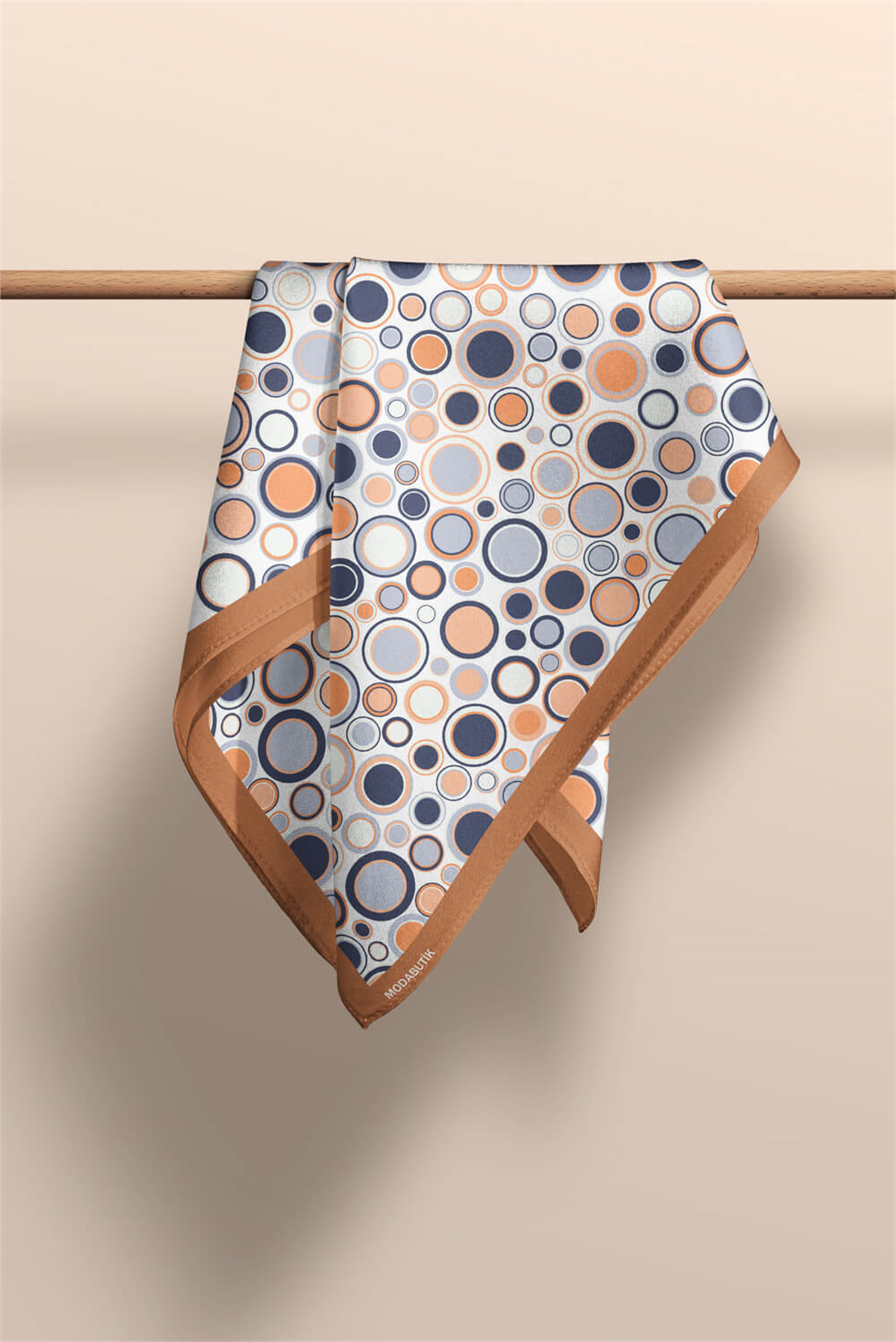 D111 Kadın Halka Desenli Bandana 50x50 Mavi Turuncu Gri DG0486-22