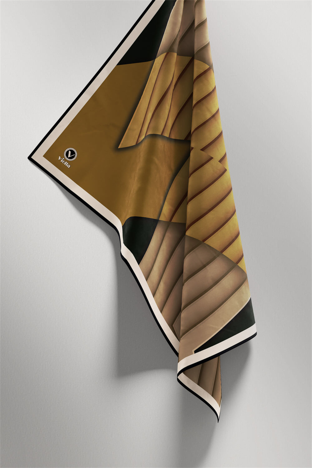 Rayon Zikzak Çizgi Desenli Hardal Renkli 90x90 Eşarp (İpek İçermez) Dikim Şekli : El Dikişi