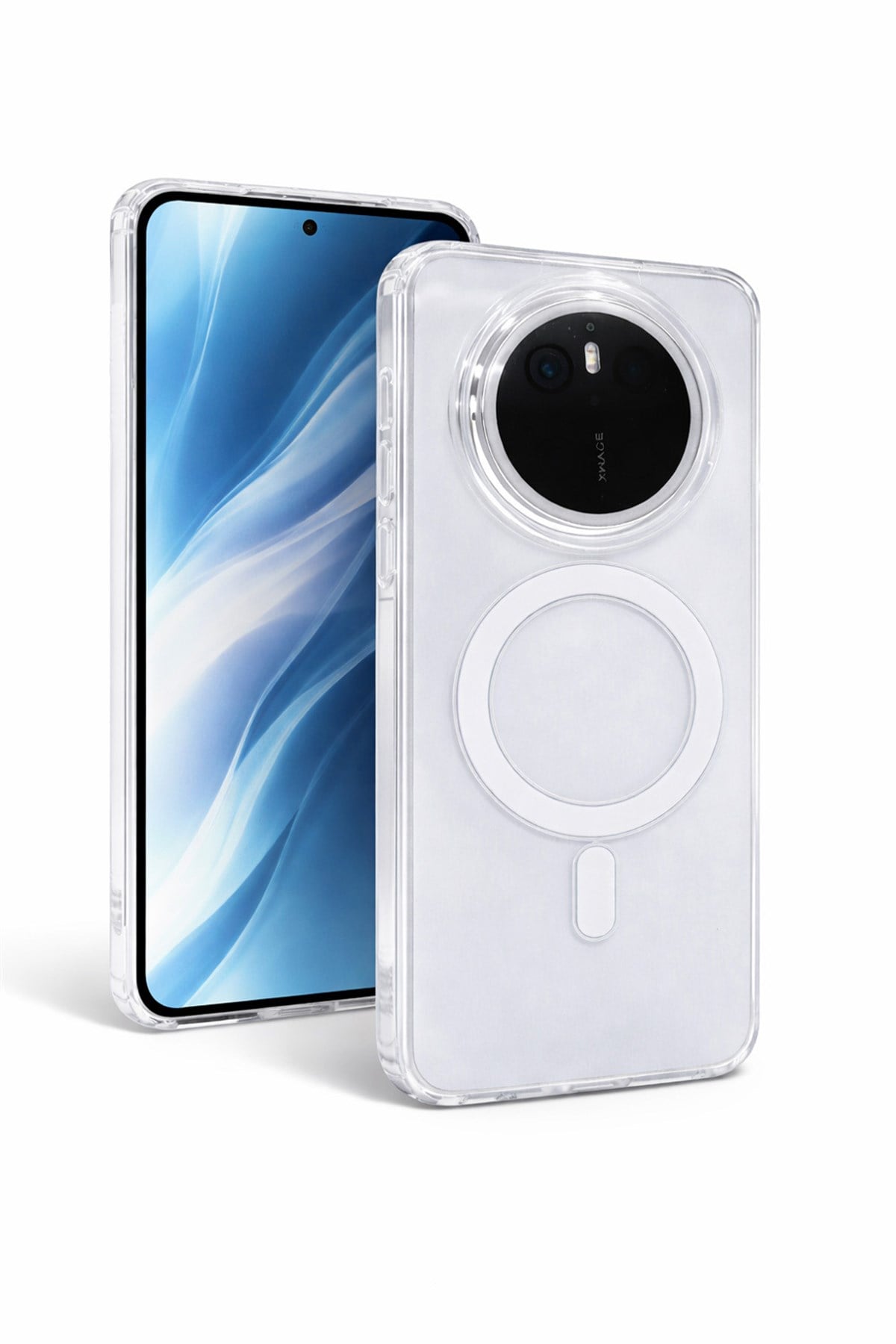 Huawei Mate 60 Pro Uyumlu Kamera Korumalı Magsafe Wireless Şarj Özellikli Lüks Şeffaf Silikon Telefon Kılıfı