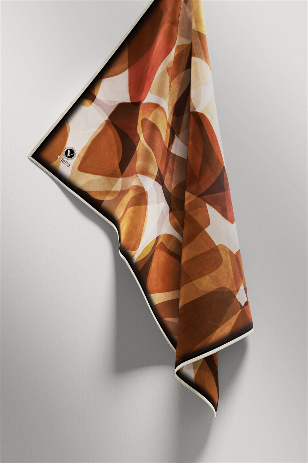 Twill Geometrik Batik Desenli Hardal Renkli 90x90 Eşarp (İpek İçermez) Kenar Dikiş Şekli El Dikişli