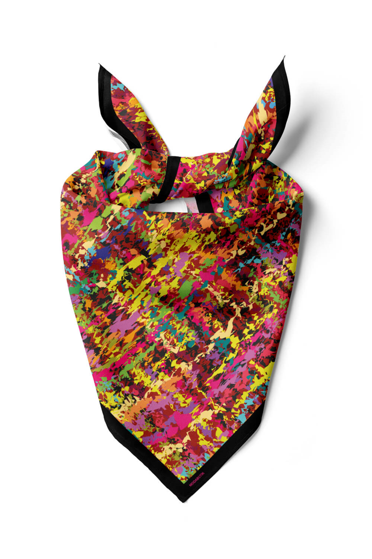 C71 Kadın Yağlı Boya Desenli Bandana 50x50 Pembe Yeşil DG0256-22