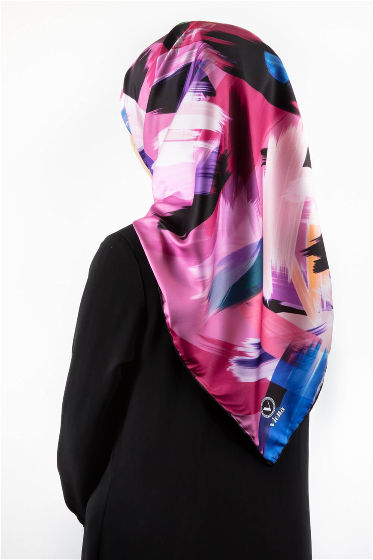 Twill Fırça Desenli Pembe Renkli 90x90 Eşarp (İpek İçermez) Kenar Dikiş Şekli El Dikişli