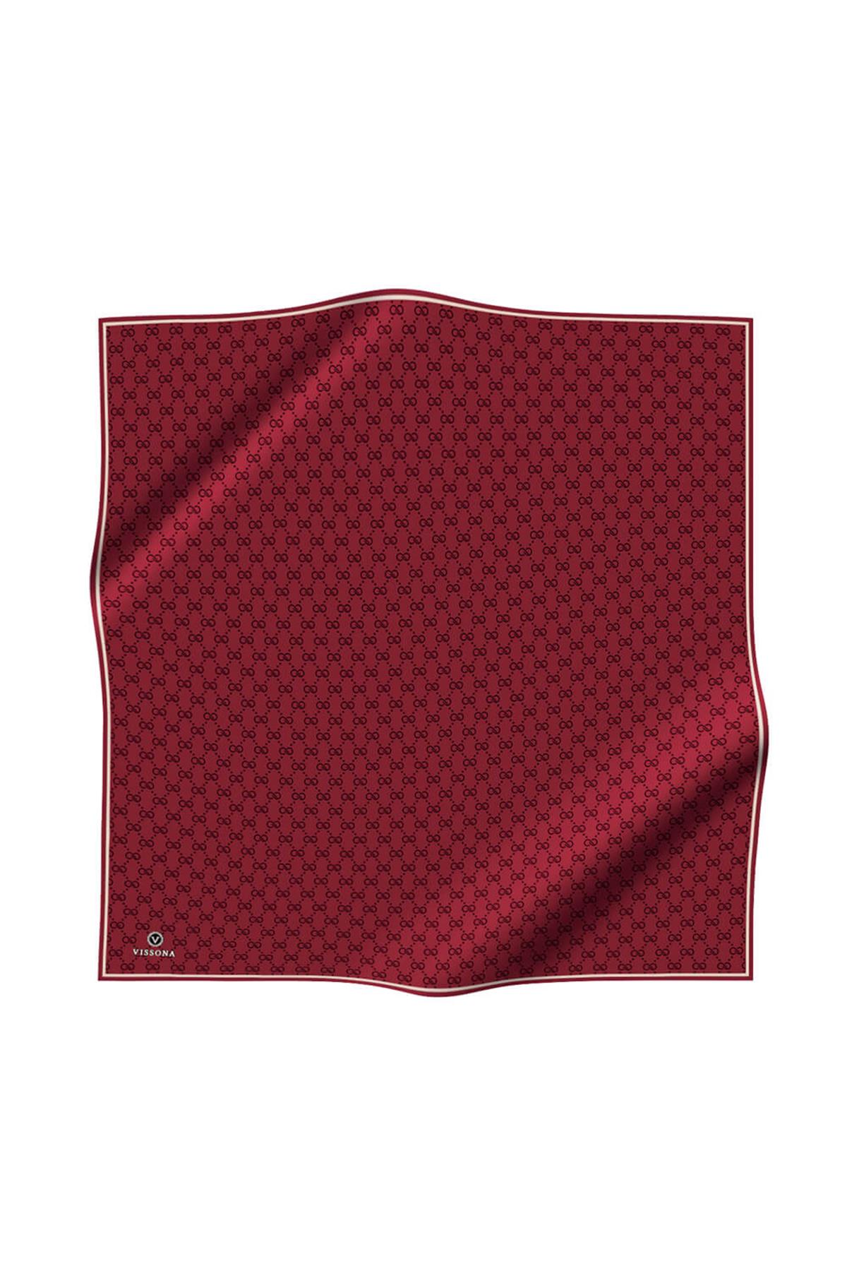 %100 Twill İpek Geometrik Desenli Bordo Renkli 90x90 Eşarp Dikim Şekli : El Dikişi