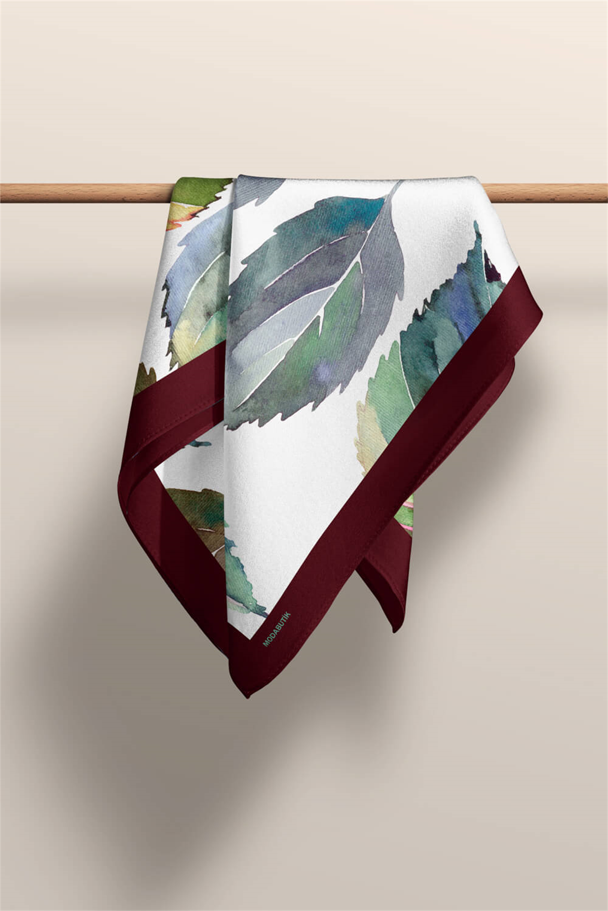 Y7 Kadın Yaprak Desenli Bandana 50x50 Yeşil Beyaz DG0478-22