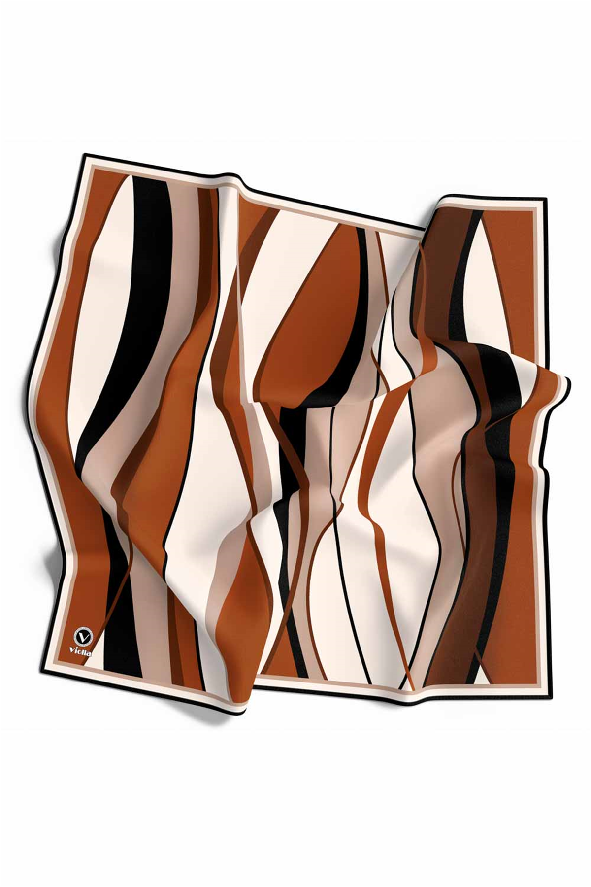 Rayon Modern Dalgalı Çizgi Desenli Taba Renkli 90x90 Dikim Şekli : El Dikişi Eşarp (İpek İçermez)