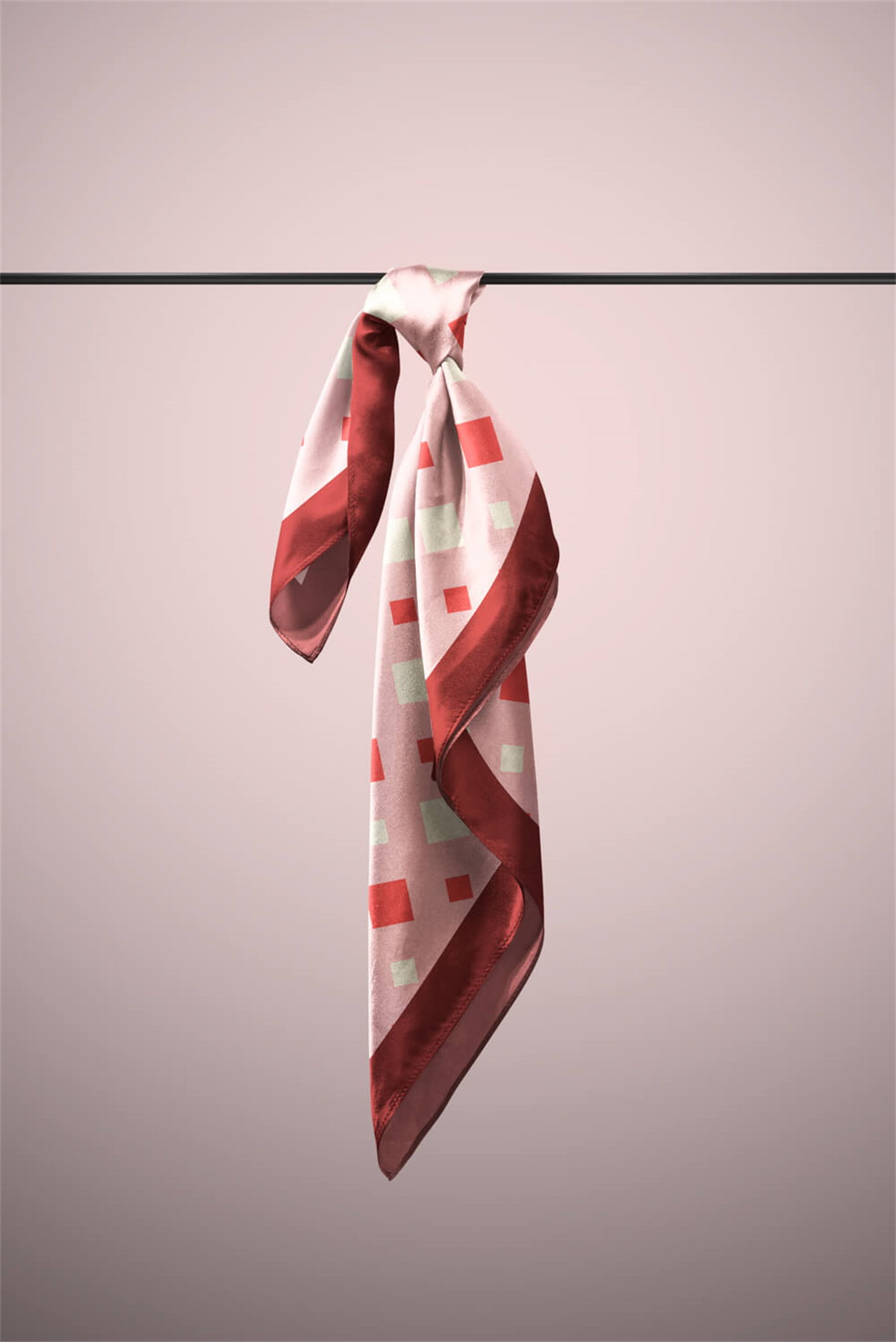 D44 Kadın Kareli Desenli Bandana 50x50 Kırmızı DG0281-22