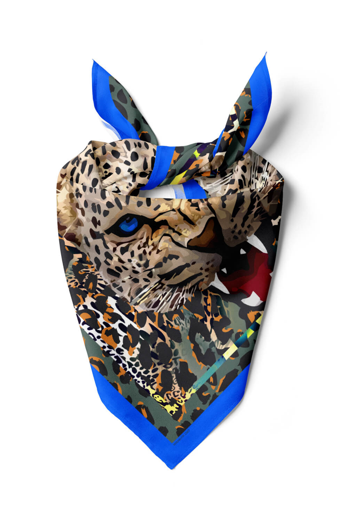 Kadın Krem Kahve Kaplan Desenli 50x50 Bandana