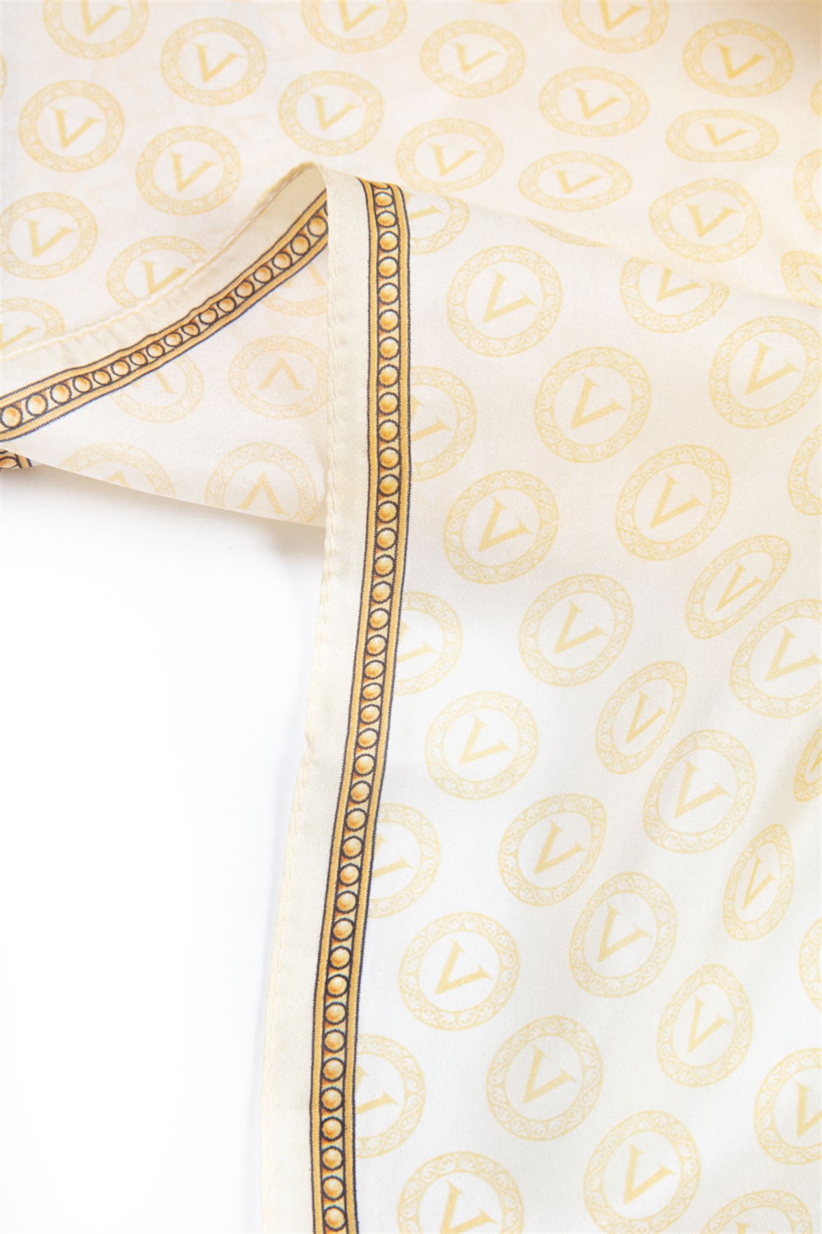 %100 İpek Degradeli Ve Monogram Desenli Sarı - Gold Renkli 92x210 Şal