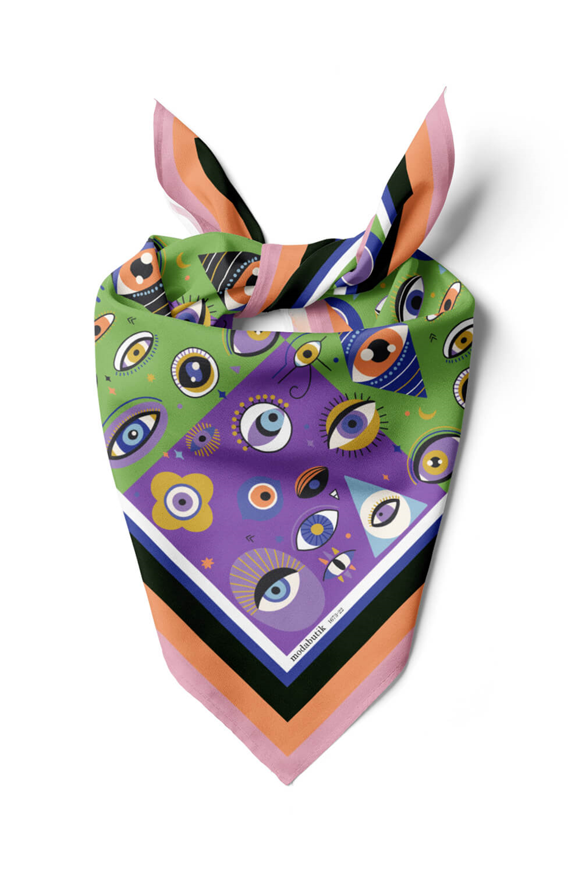 E55 Kadın Mor Yeşil Göz Desenli 50x50 Bandana HYL DG01673-22