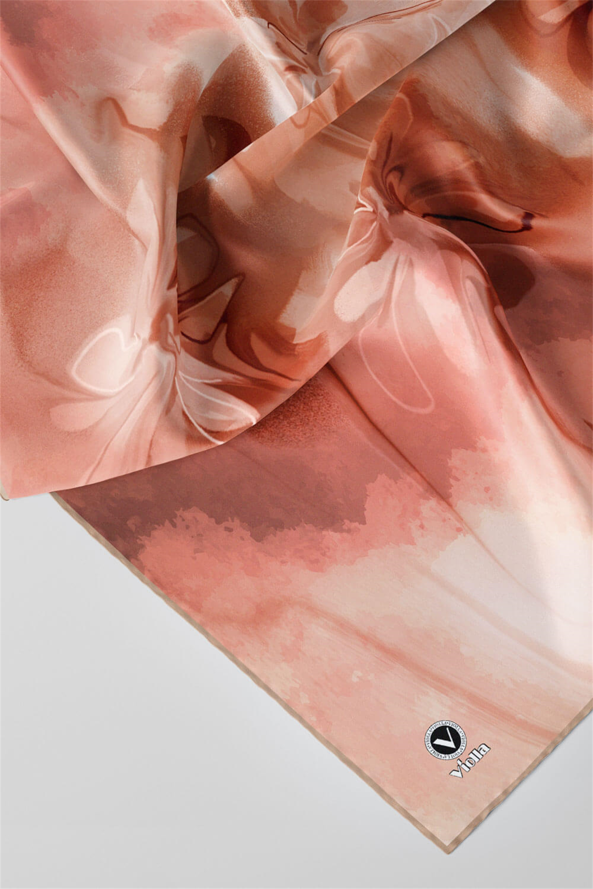 Twill Batik Çiçek Desenli Somon Renkli 90x90 Eşarp (İpek İçermez) Kenar Dikiş Şekli El Dikişli