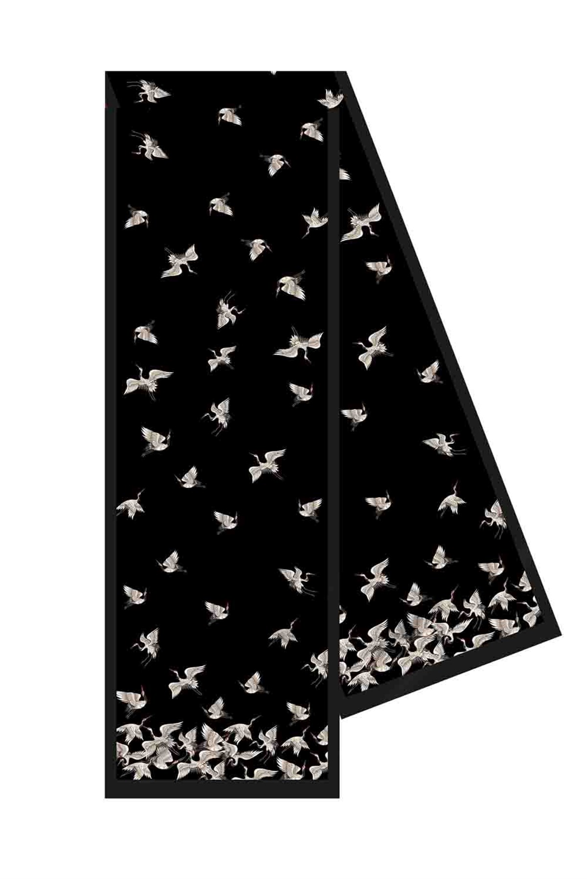 I76 %100 İpek Leylek Desenli Kadın Fular