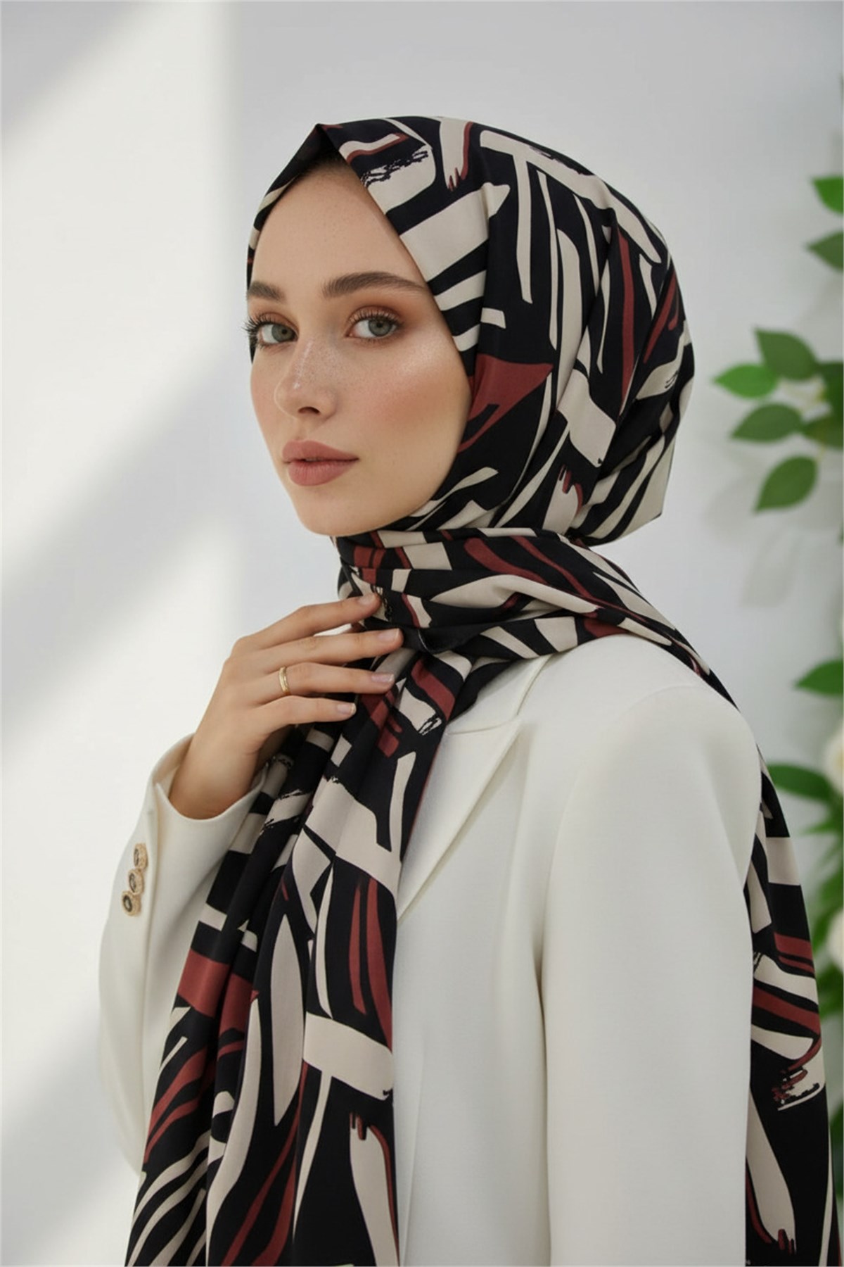 KREP ÇİZGİ DESENLİ GÜL KURUSU RENKLİ 75X195 KIRIŞMAZ ŞAL