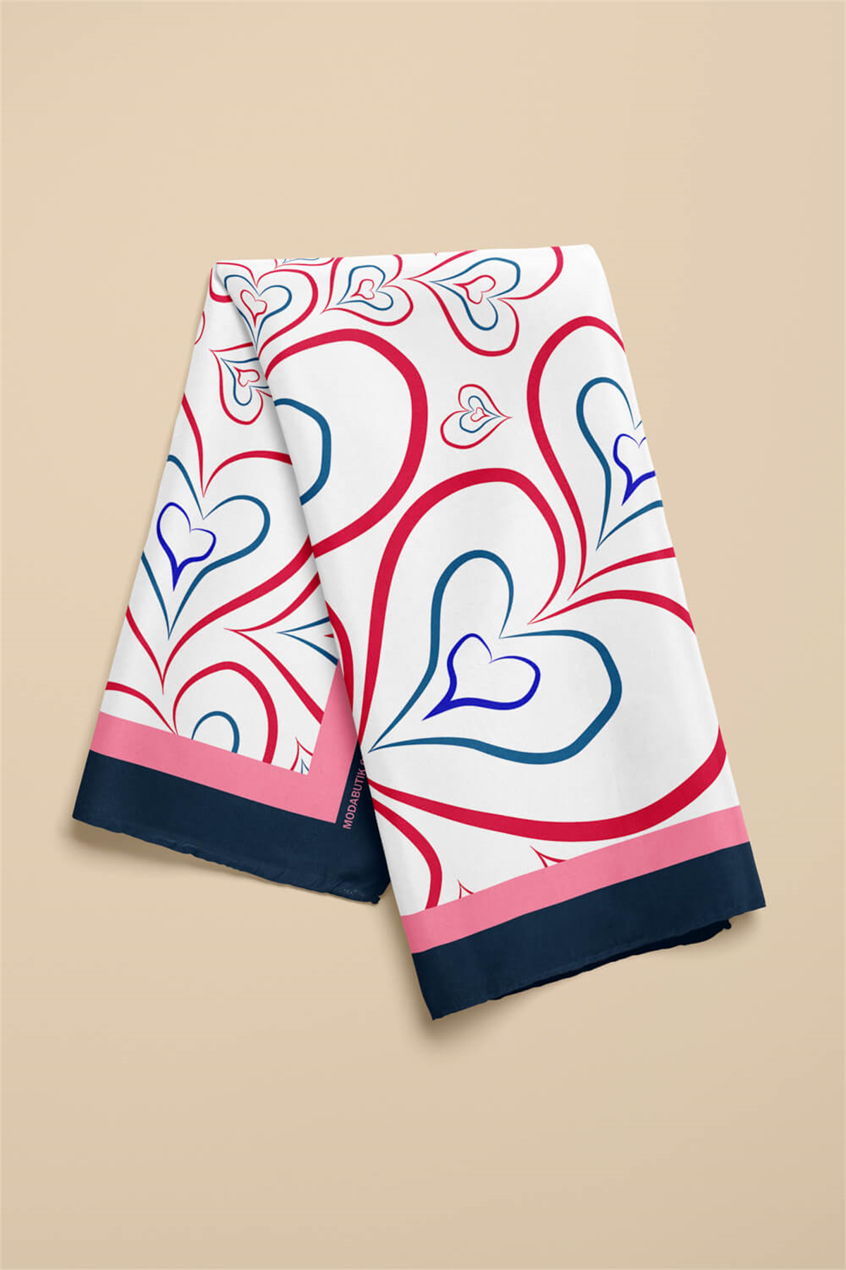 H18 Kadın Kırmızı Kalp Desenli 50x50 Bandana HYL DG0824-22