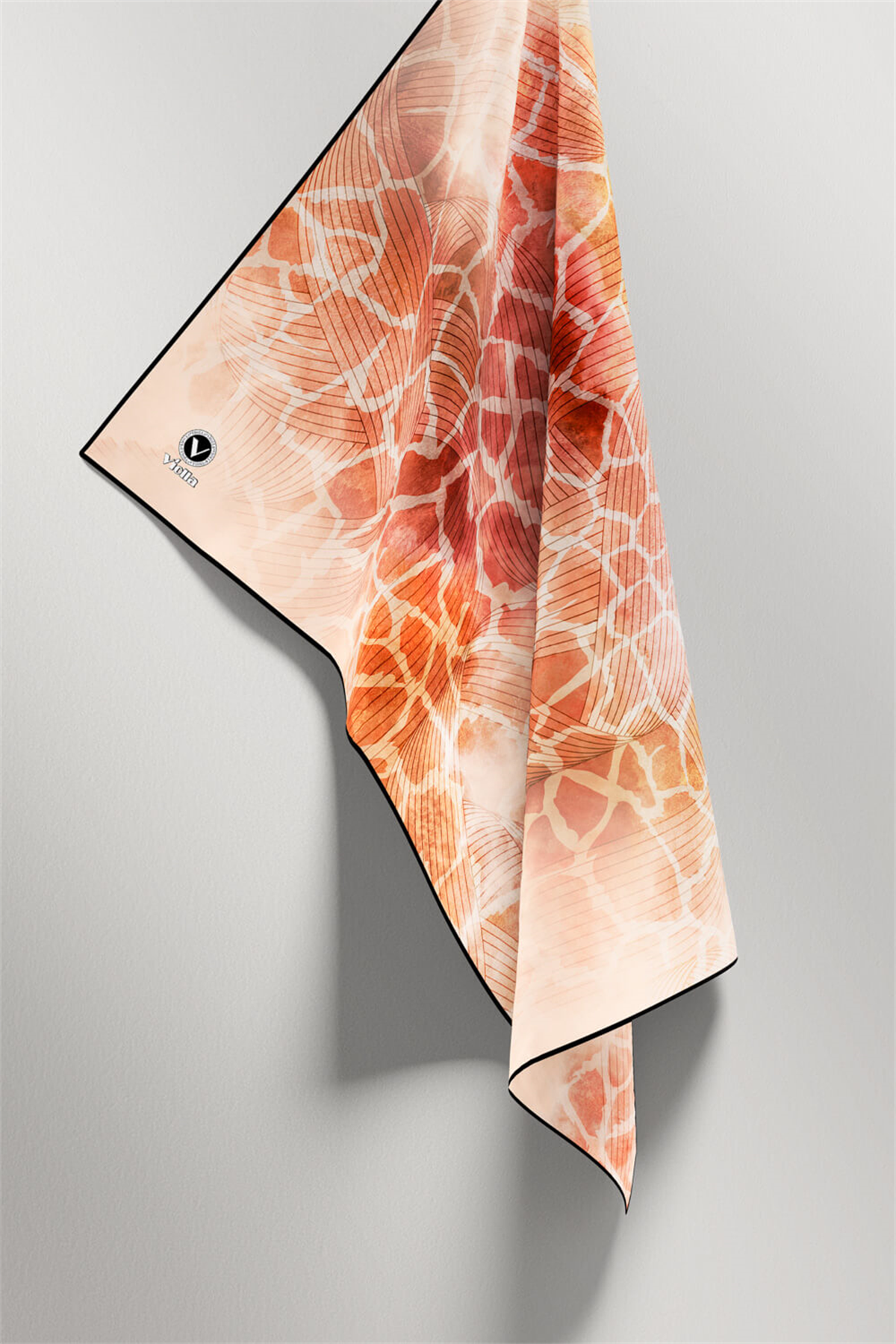 Twill Degradeli Ve Zürafa Desenli Bakır Renkli 90x90 Eşarp (İpek İçermez) Kenar Dikiş Şekli El Dikişli