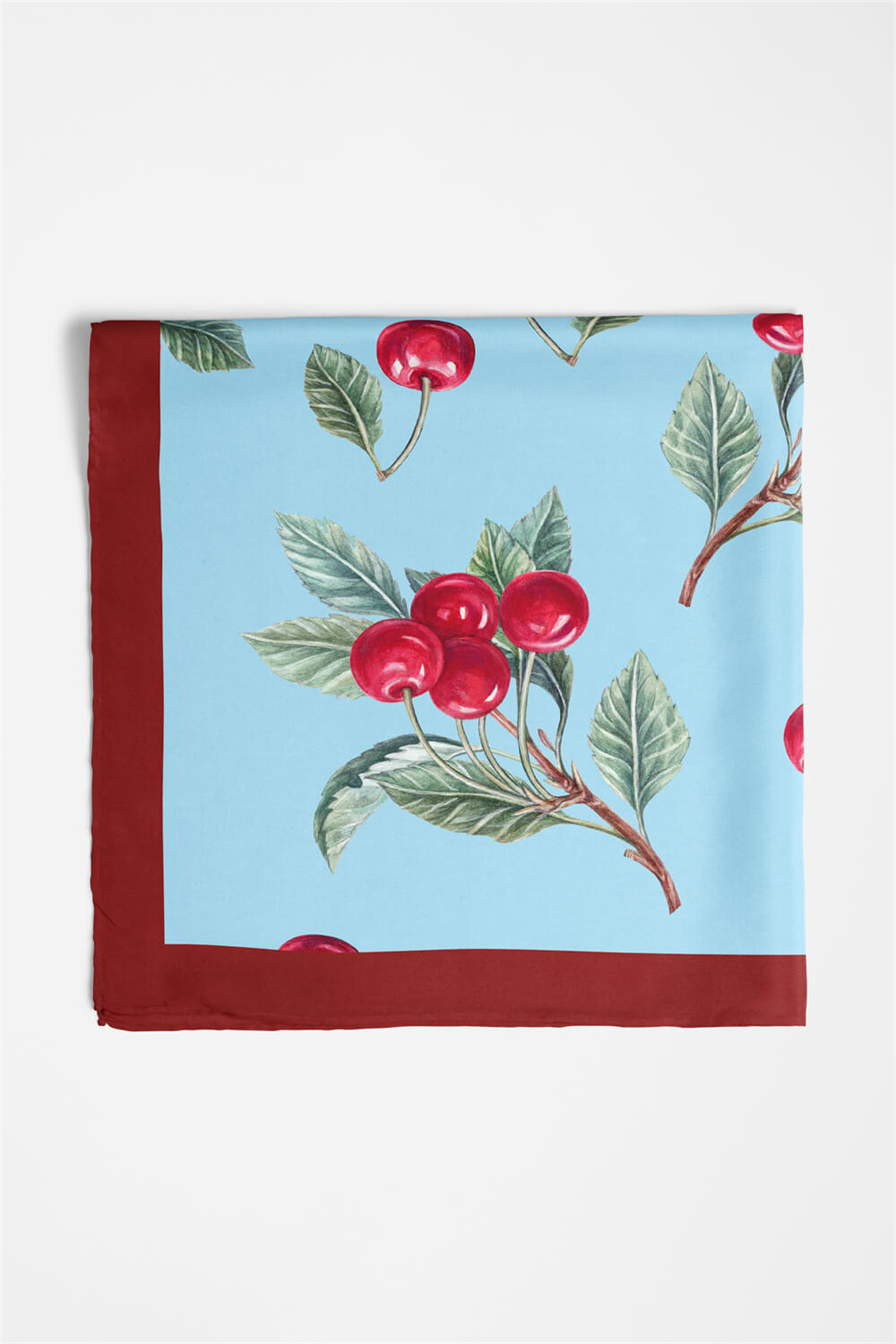 B13 Kadın Kiraz Desenli Bandana 50x50 Kırmızı Yeşil DG0350-22 Snz