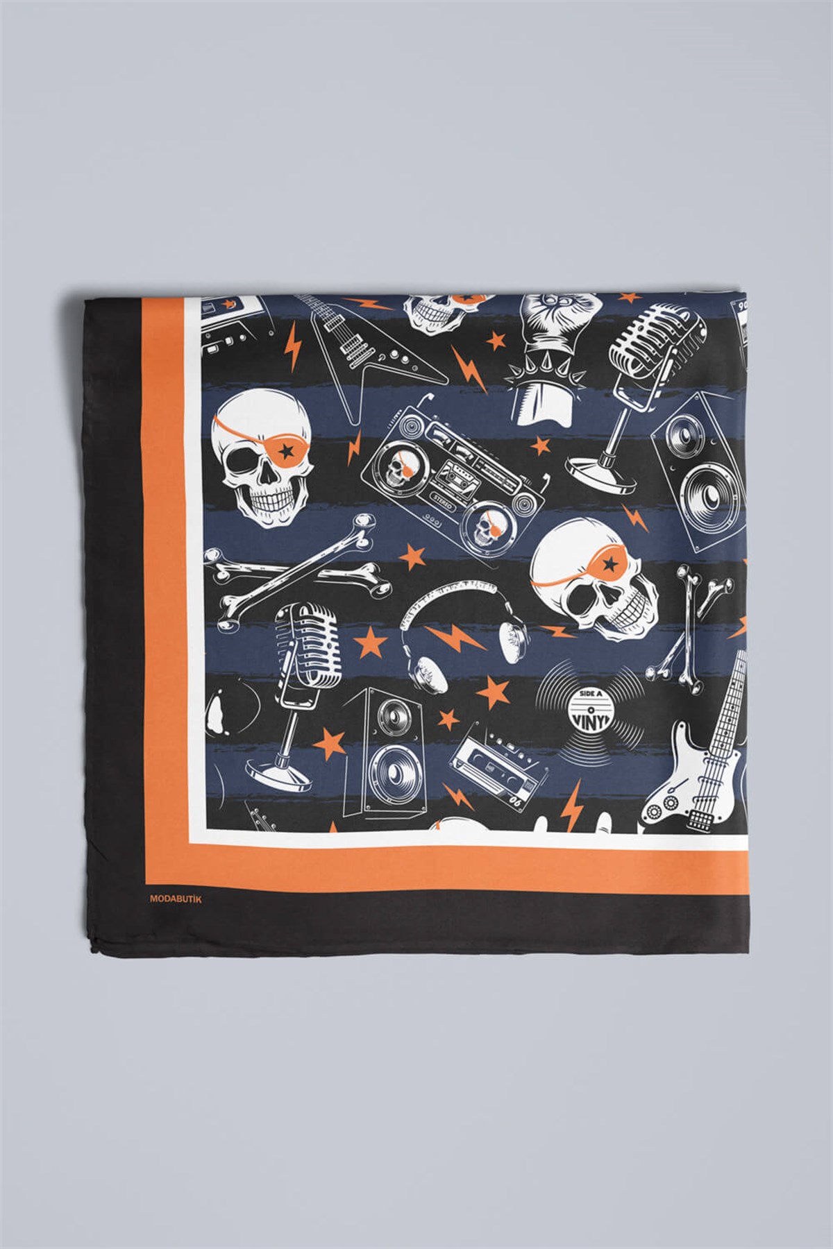 Violla C51 Kadın Mavi Siyah Kurukafa Desenli 50x50 Bandana HYL DG01554-22