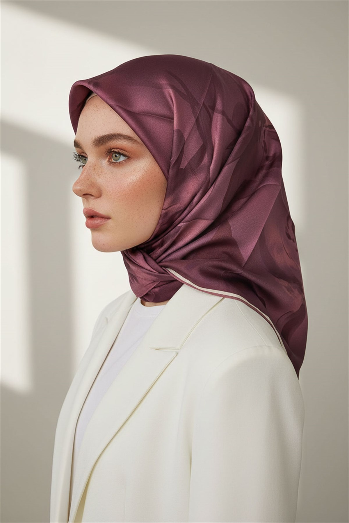 % 57 İPEK % 43 VİSKON Twill İpek Çiçek Desenli Gül Kurusu Renkli 90x90 Dikim Şekli : El Dikişi Eşarp