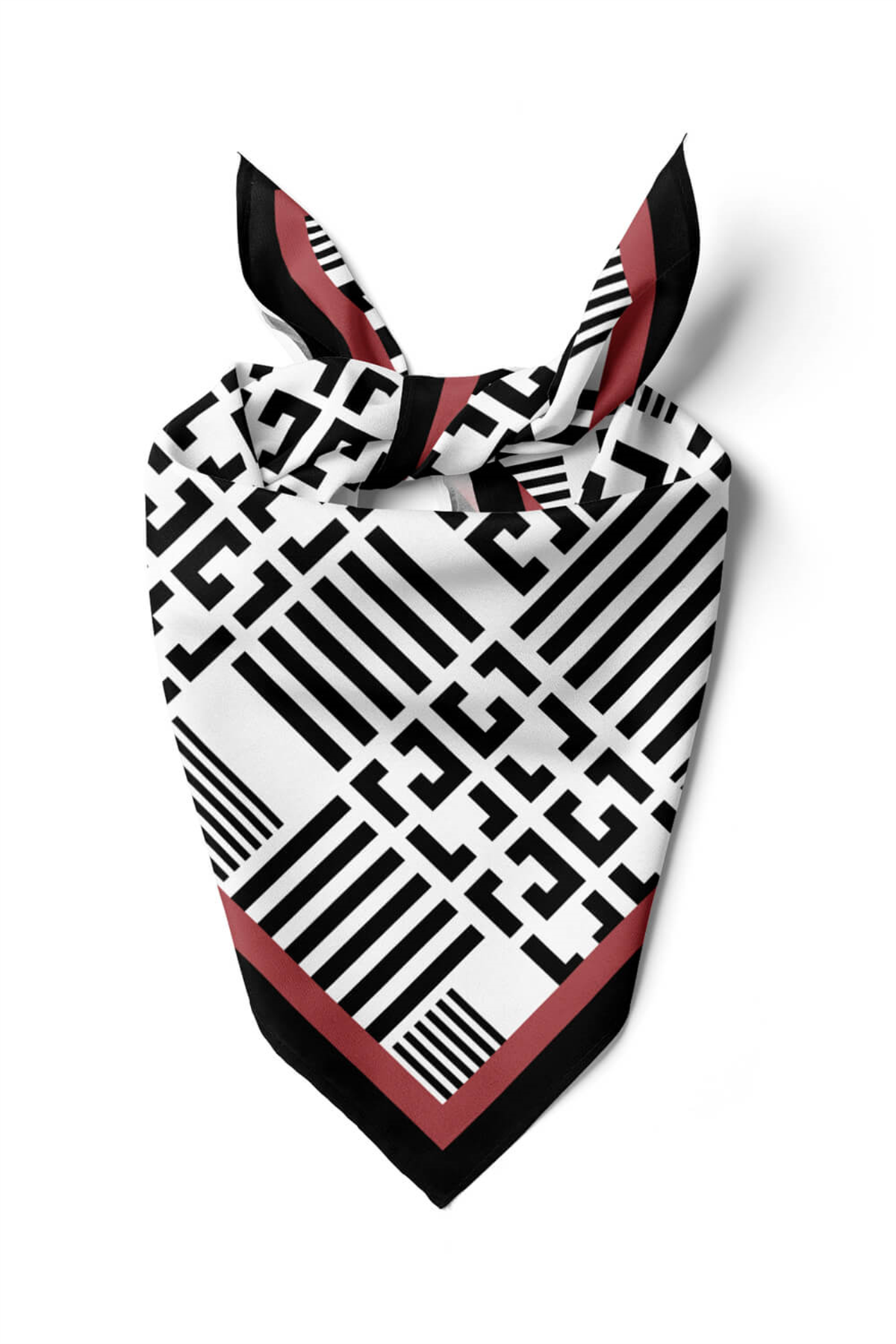 Kadın Siyah Beyaz Geometrik Desenli 50x50 Bandana HYL DG01510-22