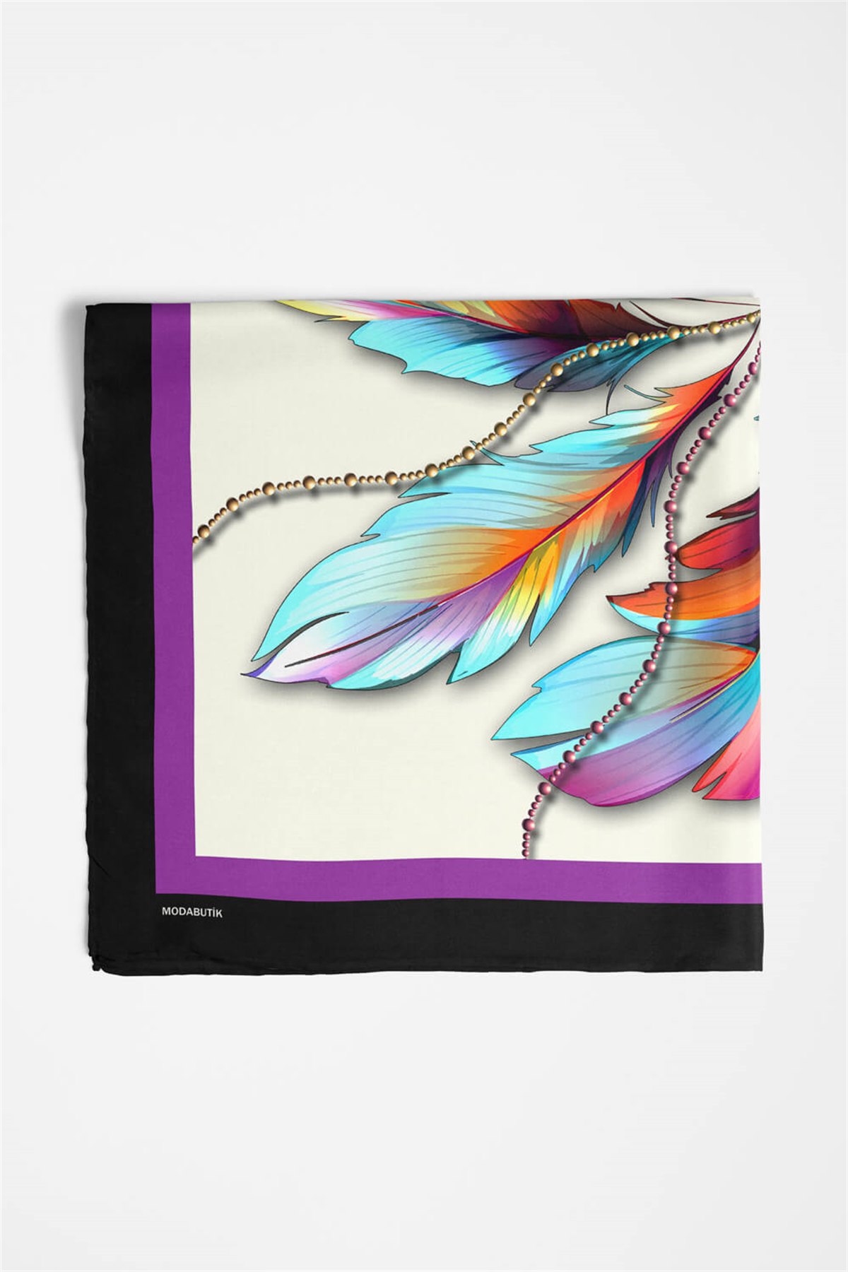 Kadın Leaf Desenli Bandana 50x50 Mor DG0226-22