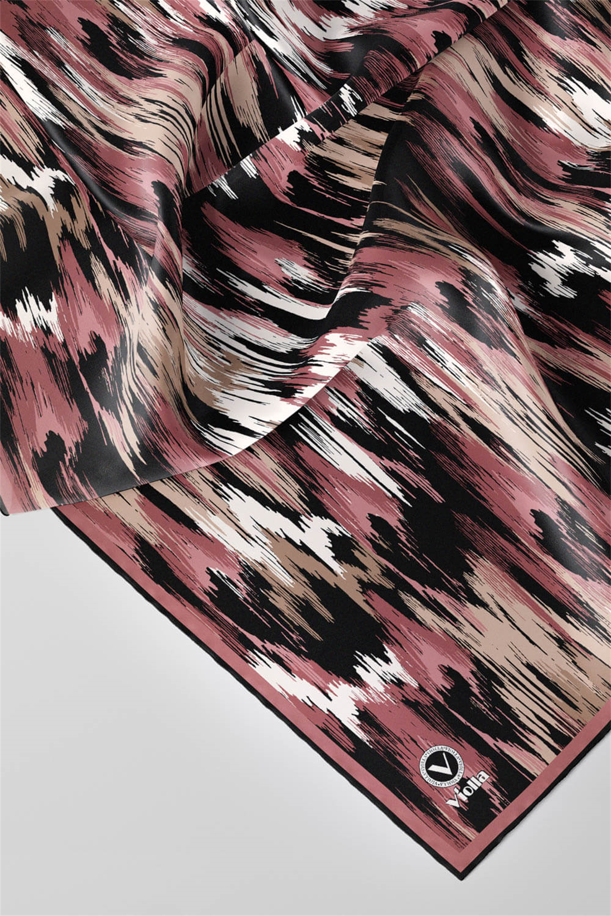 Twill Fırça Desenli Pudra Renkli 90x90 Eşarp (İpek İçermez) Kenar Dikiş Şekli El Dikişli