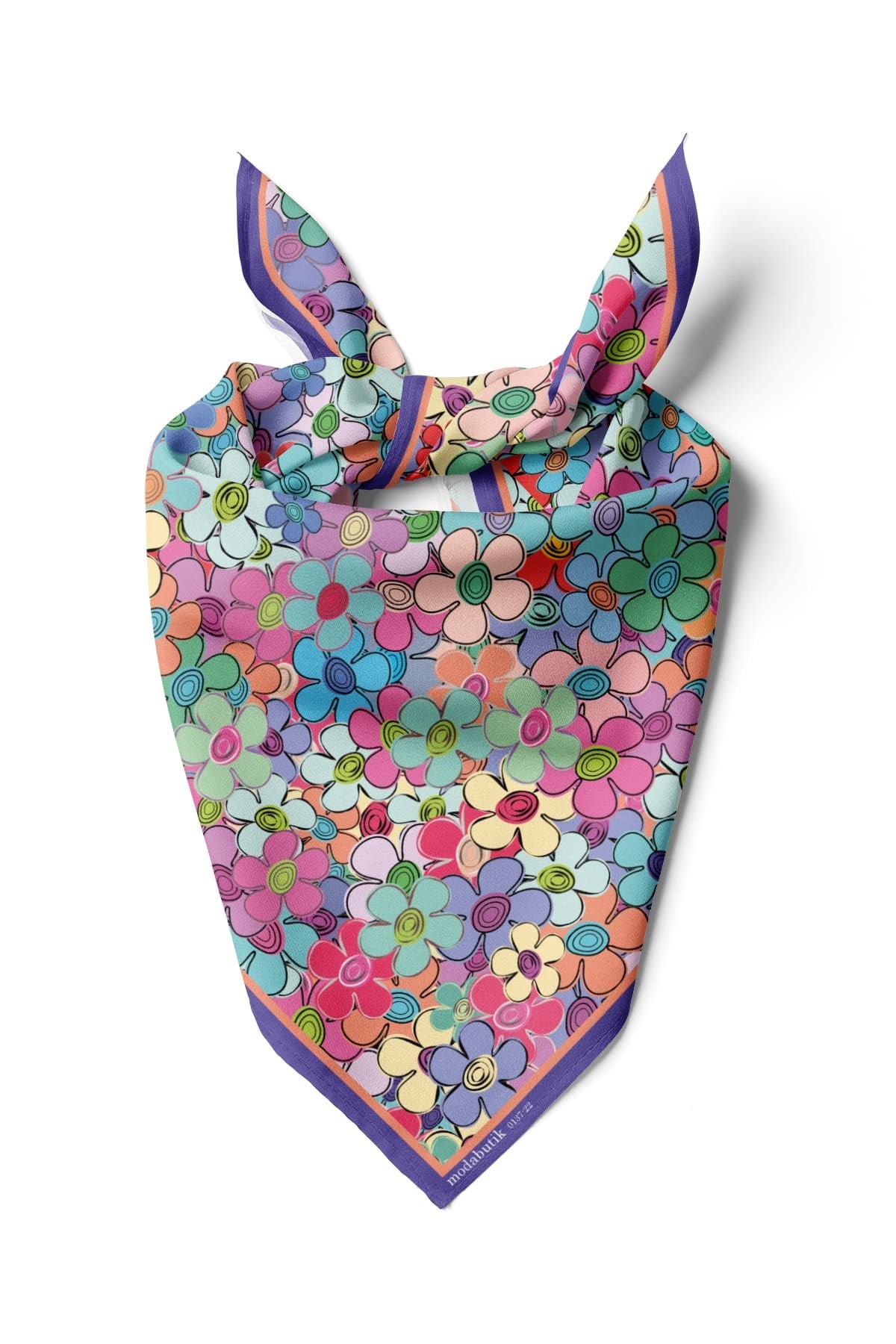 Violla E15 Kadın Çiçek Desenli Bandana 50x50 Mor DG0137-22