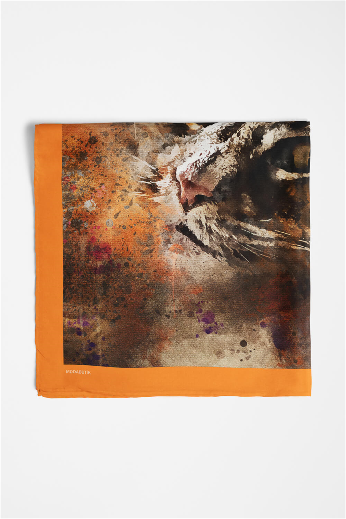 E21 Kadın Kedi Desenli Bandana 50x50 Gri DG0295-22