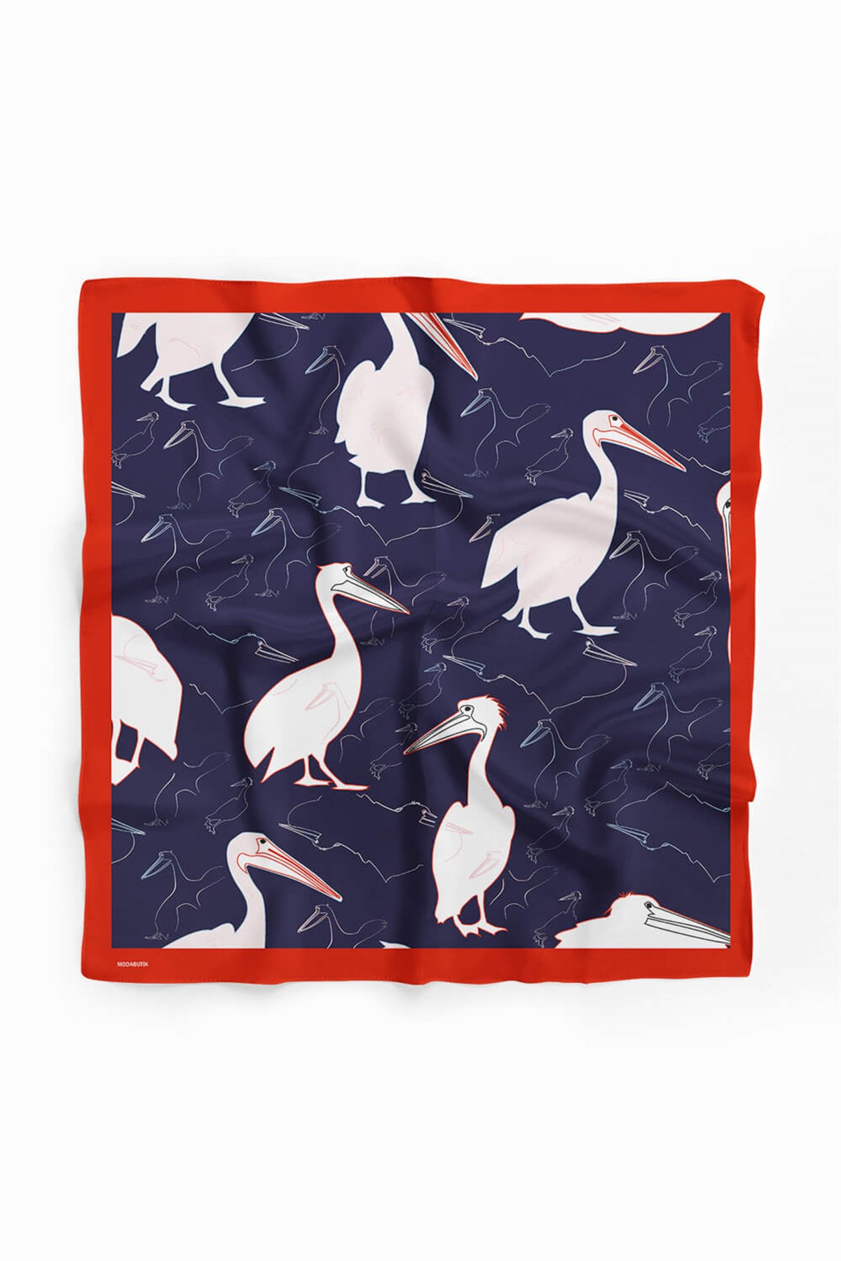 Violla D45 Kadın Kuş Desenli Bandana 50x50 Beyaz Mavi DG0280-22