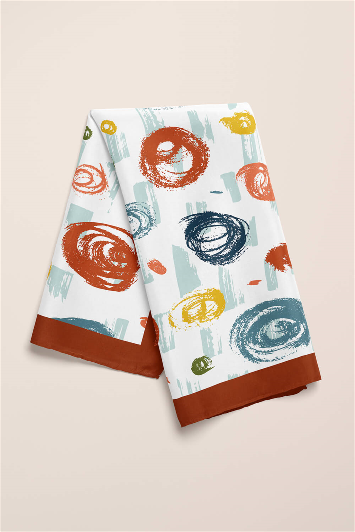 D72 Kadın Puan Desenli Bandana 50x50 Kırmızı Turuncu DG0420-22