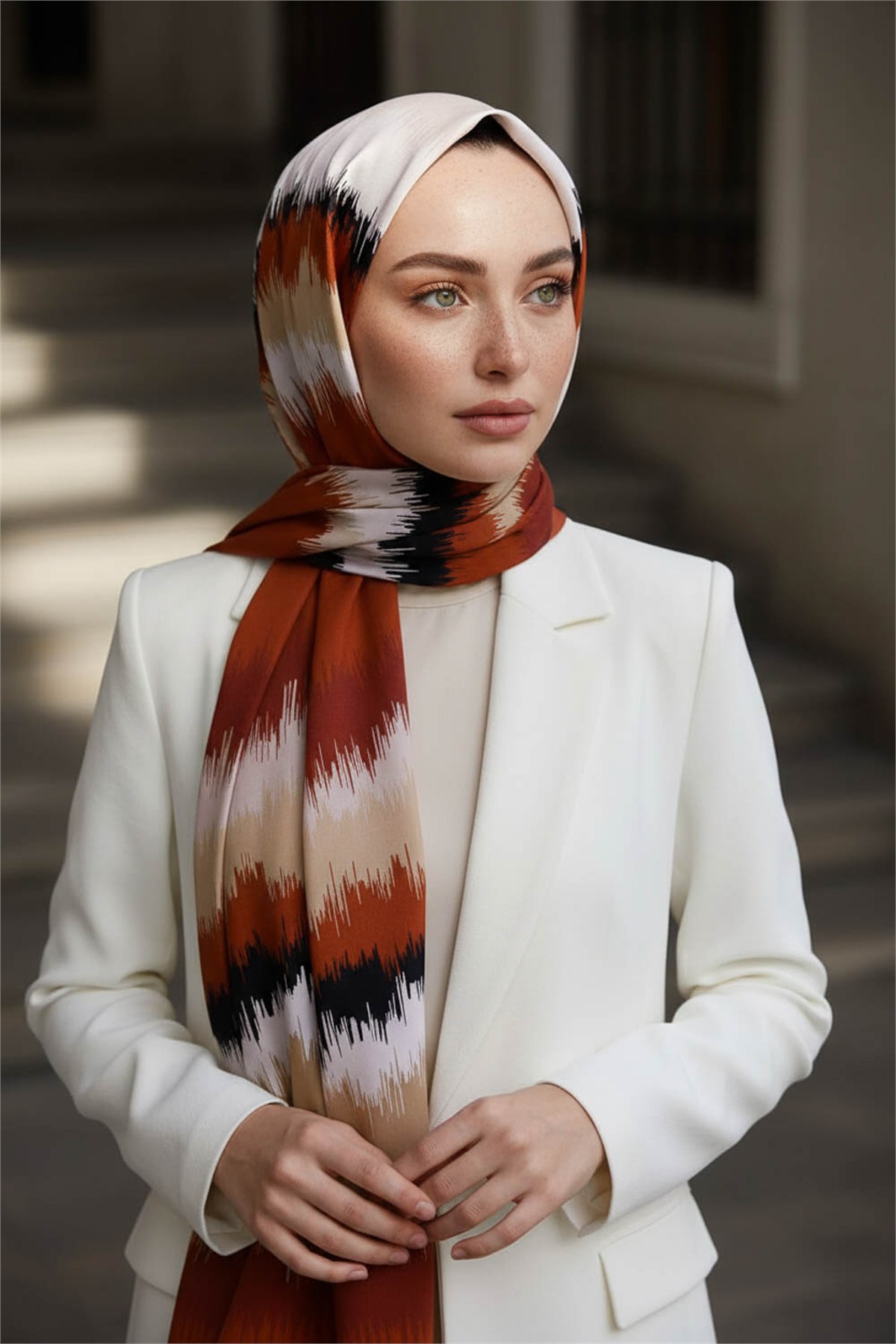 KREP FREKANS DESENLİ TABA RENKLİ 75X195 KIRIŞMAZ ŞAL