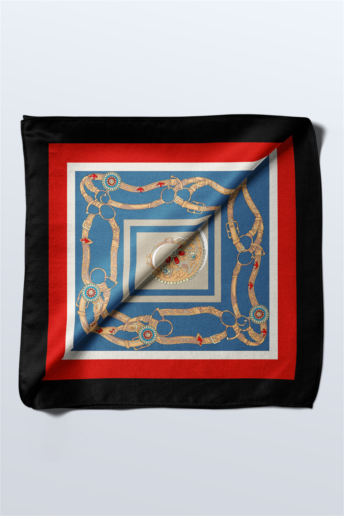 B90 Kadın Kahve Etnik Desenli 50x50 Bandana HYL DG01499-22