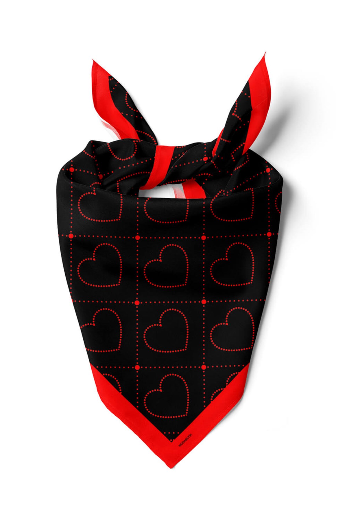 Violla V23 Kadın Kalp Desenli Bandana 50x50 Kırmızı Siyah DG0446-22