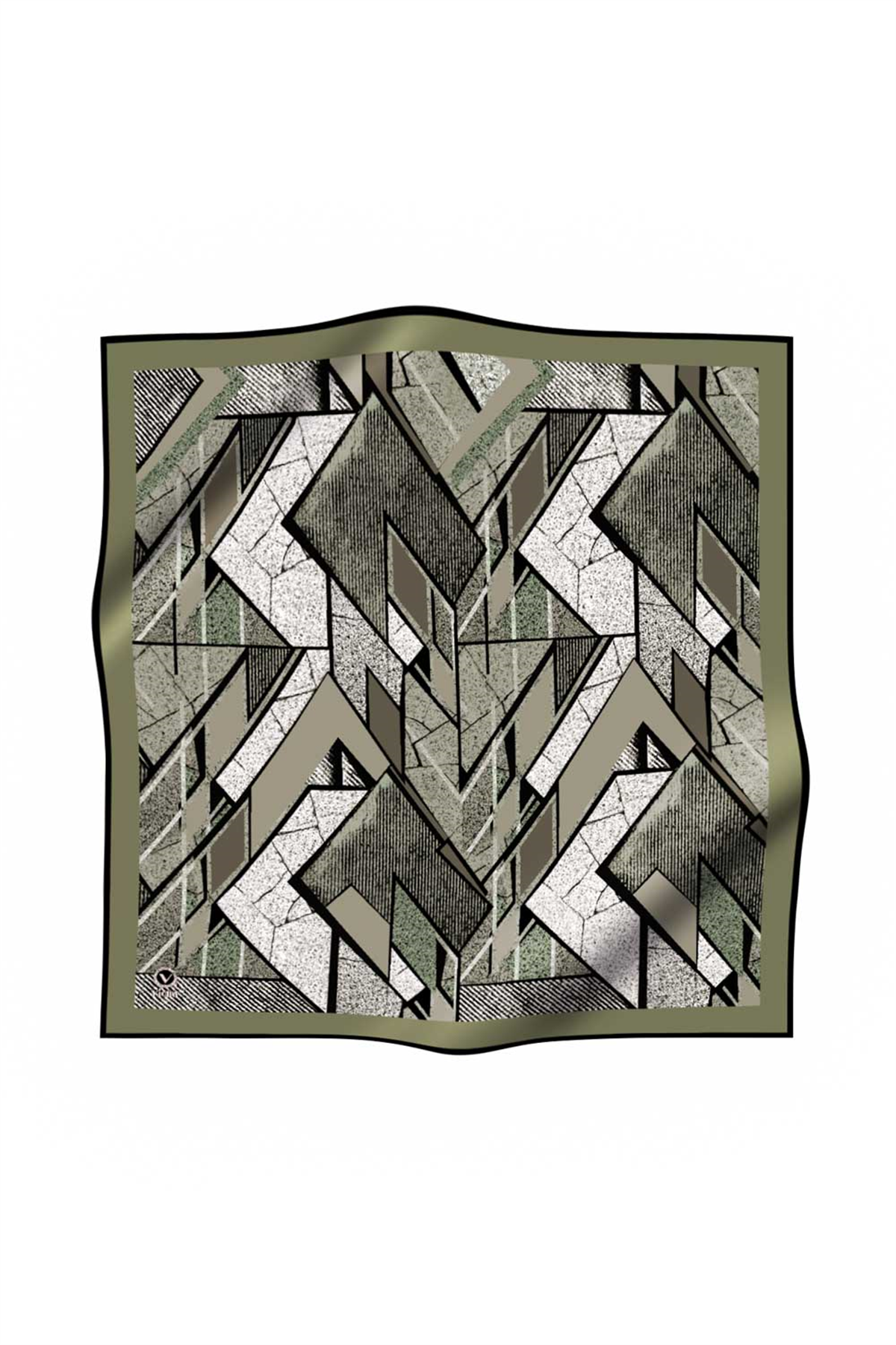 Twill Kazayağı Desenli Su Yeşili Renkli 90x90 Eşarp (İpek İçermez) Kenar Dikiş Şekli El Dikişli