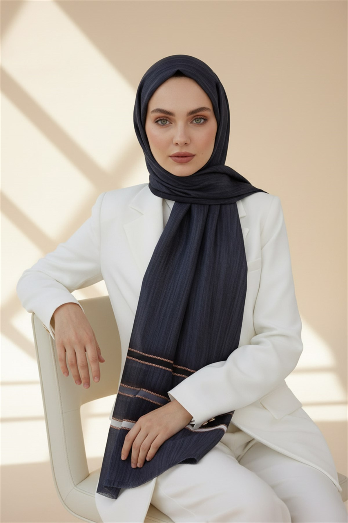 %100 Saf İpek Şal İnce Saten Vual Dokuma Doku Desenli 90x210 Şal