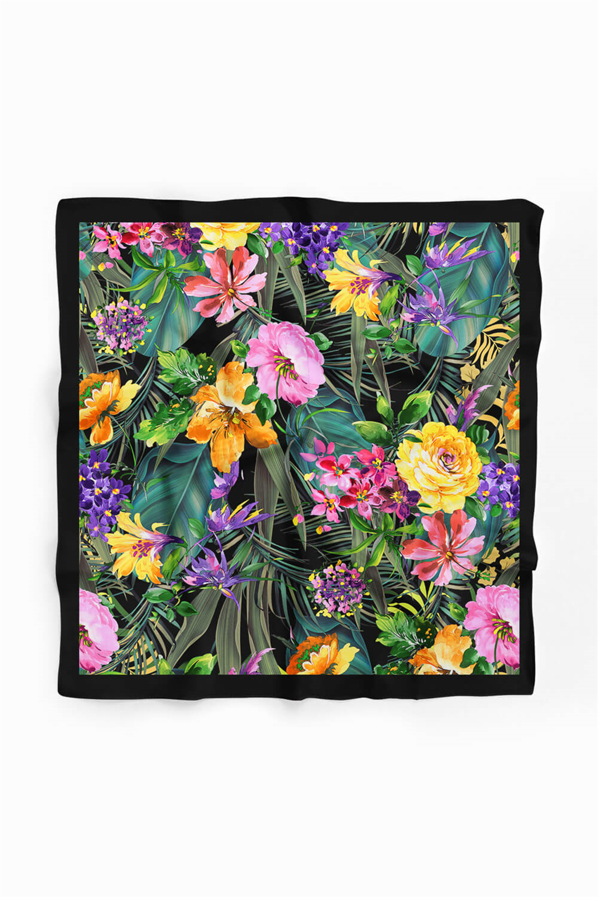 H45 Kadın Yeşil Çiçek Desenli 50x50 Bandana HYL DG01404-22