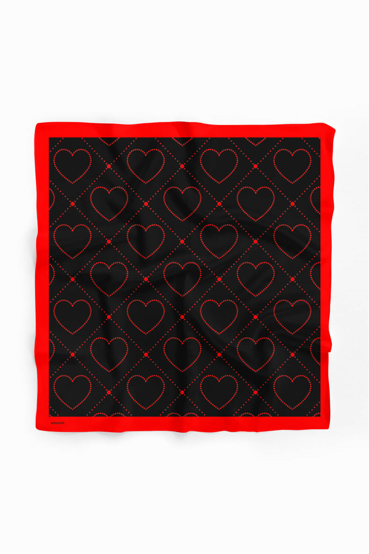 V23 Kadın Kalp Desenli Bandana 50x50 Kırmızı Siyah DG0446-22