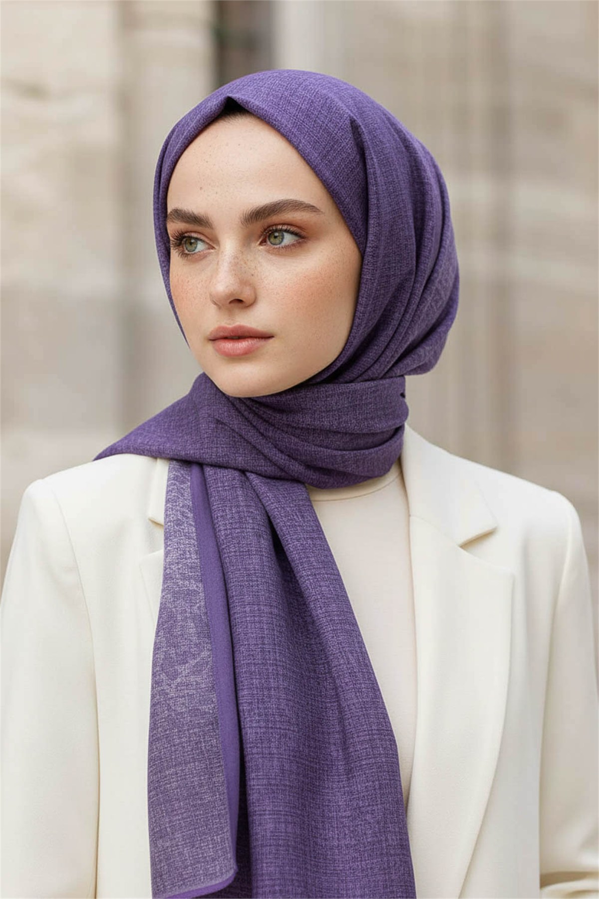 KREP DOKU DESENLİ LİLA RENKLİ 75X195 KIRIŞMAZ ŞAL