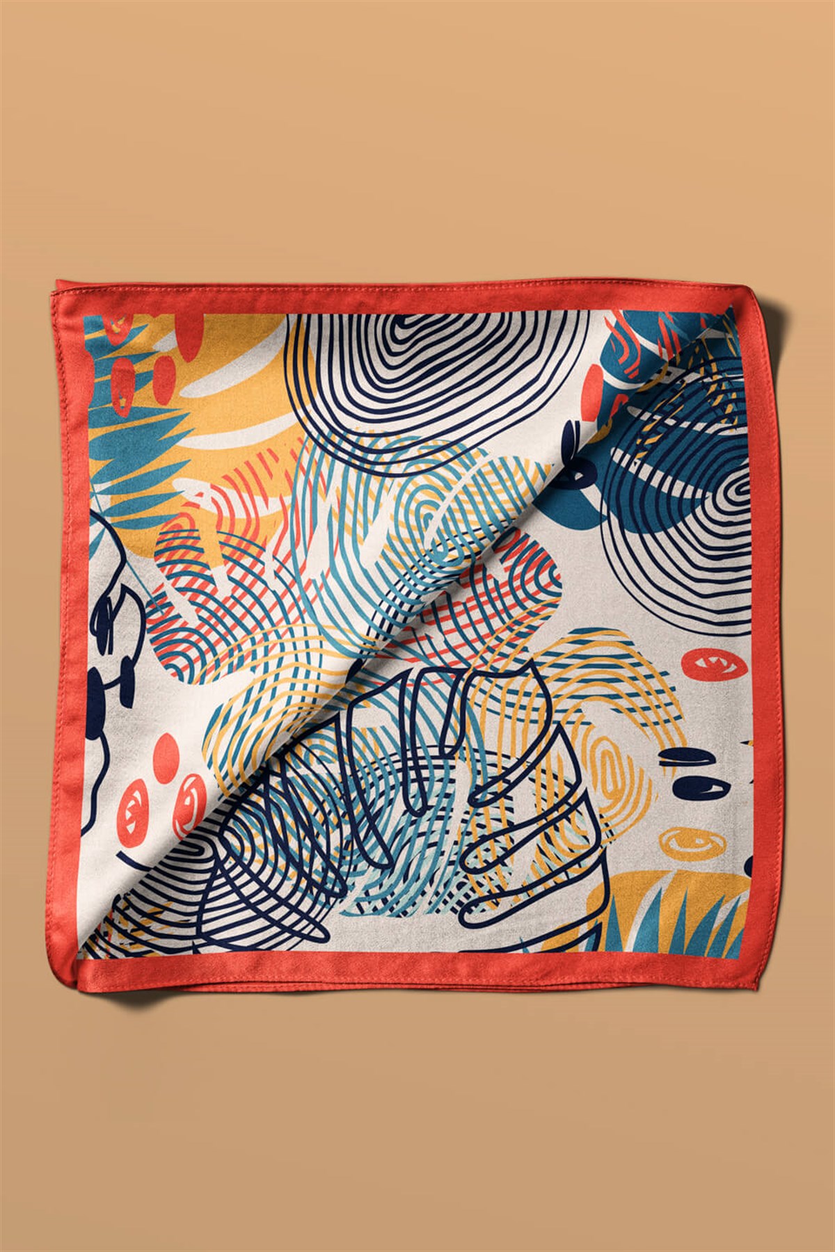 %100 İpek Yaprak Desenli Kadın Bandana