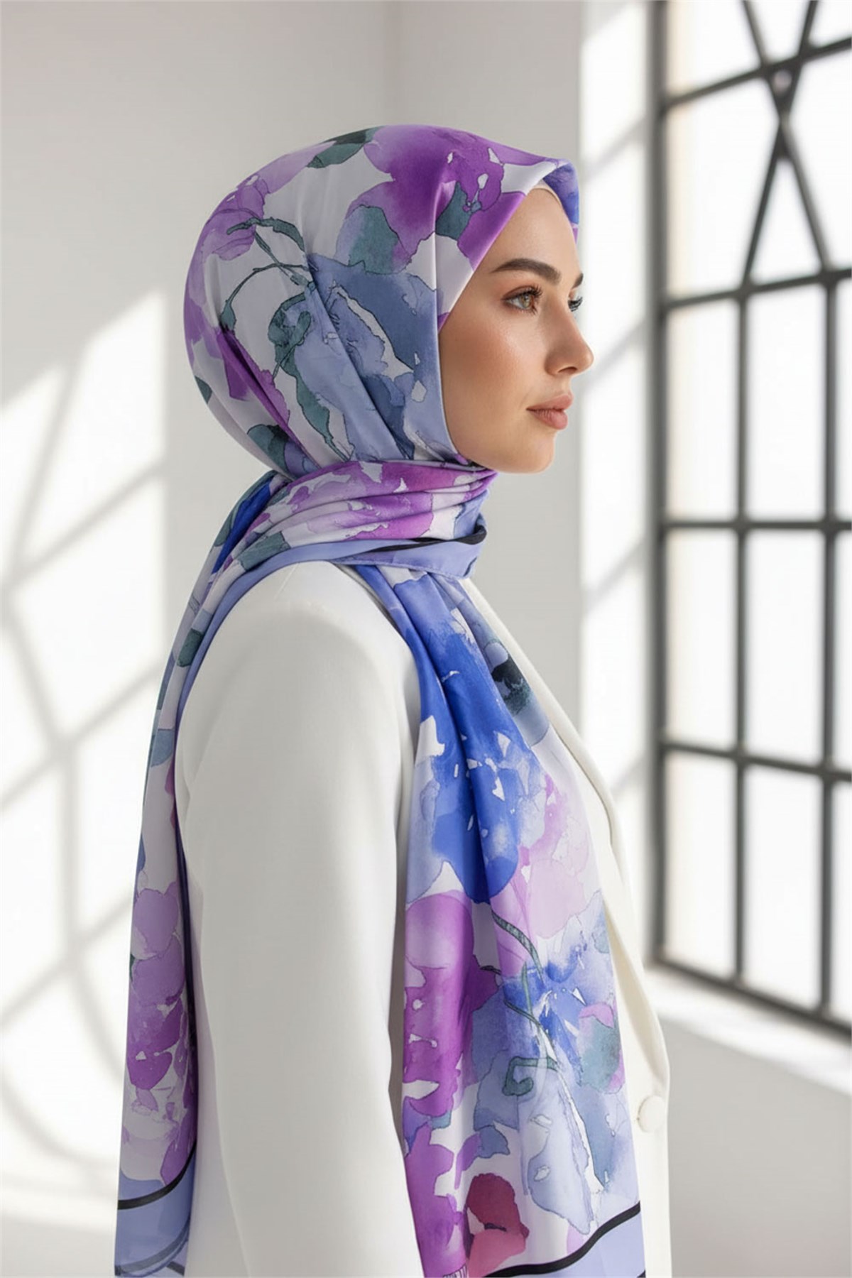 KREP ÇİÇEK DESENLİ BEJ - TABA RENKLİ 75X195 KIRIŞMAZ ŞAL