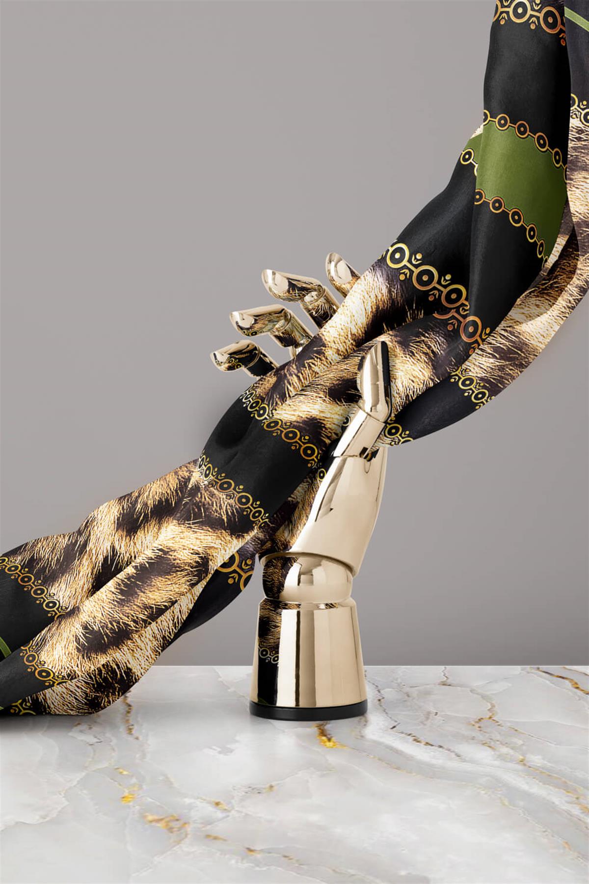 %100 Twill İpek Leopar Desenli Haki - Siyah Renkli 90x90 Eşarp Dikim Şekli : El Dikişi