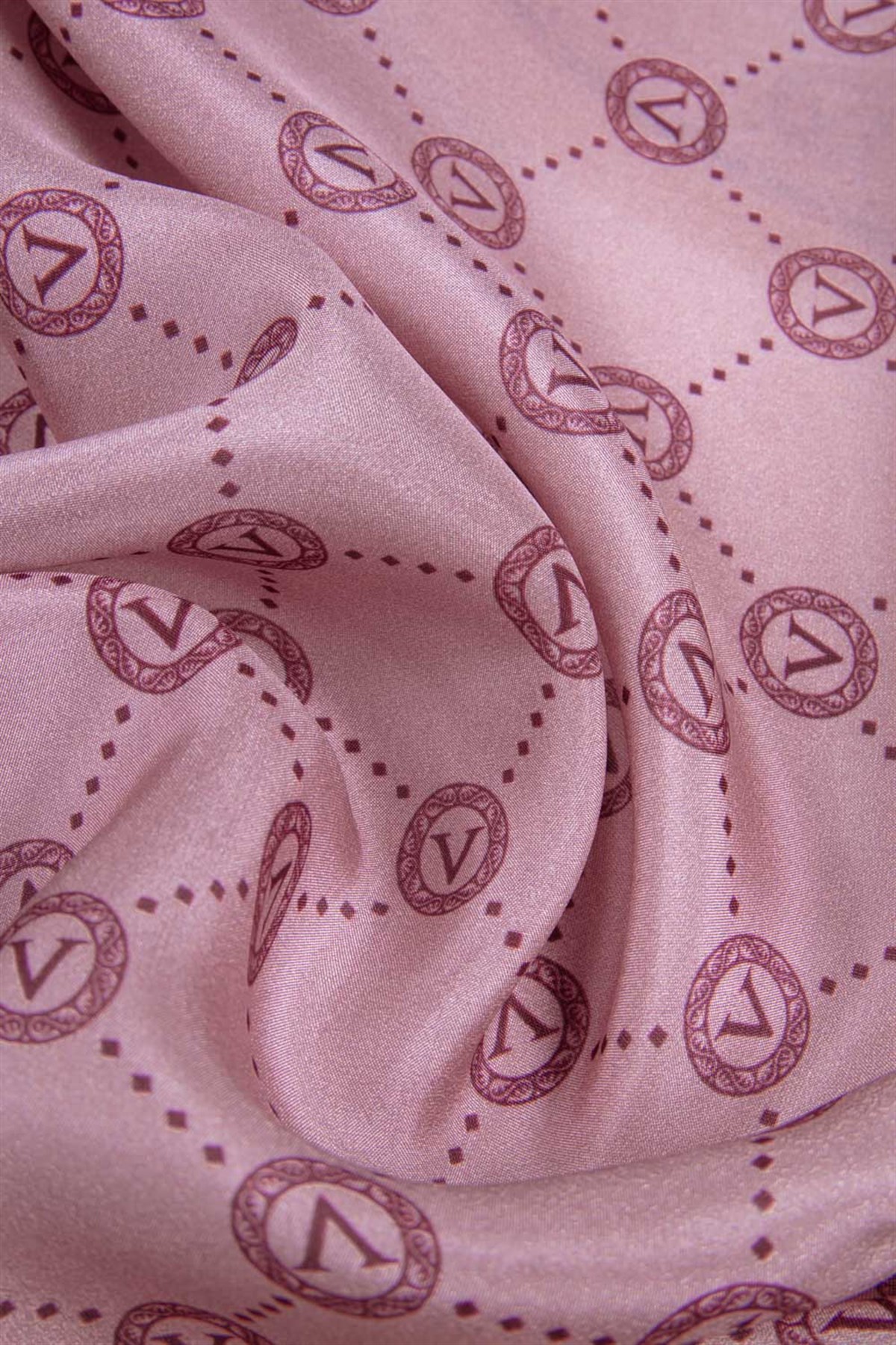 % 100 İpek V Logo Desenli Gül Kurusu Renkli 90x210 Şal