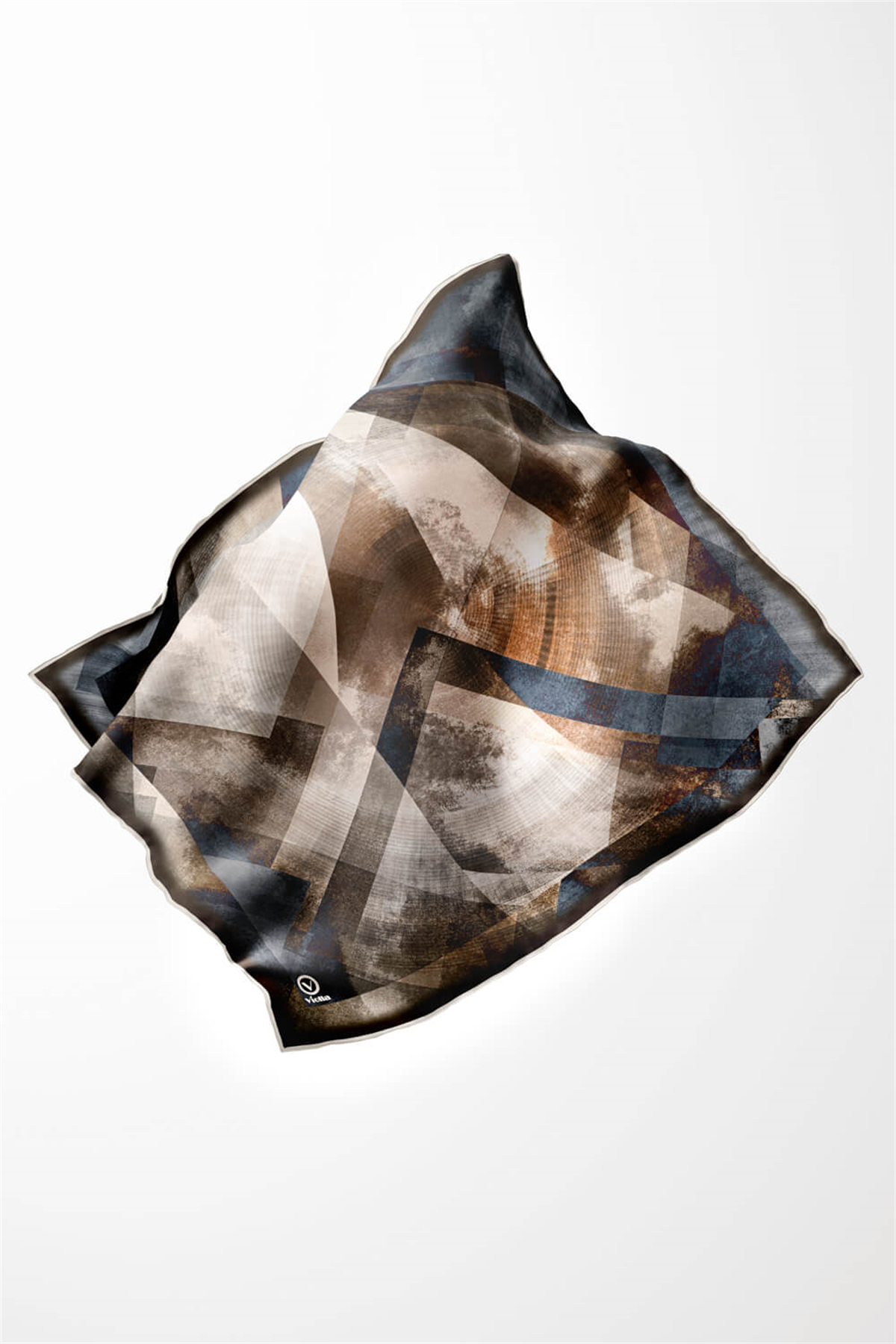 Twill Batik Desenli Vizon - İndigo Renkli 90x90 Eşarp (İpek İçermez) Dikim Şekli : El Dikişi