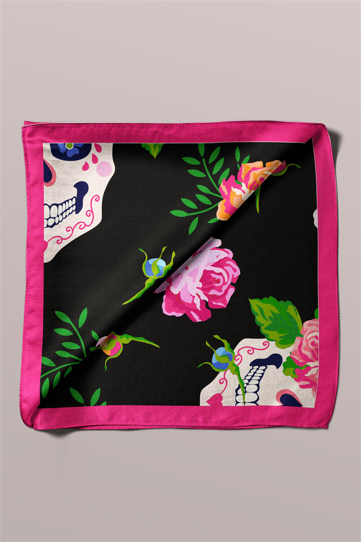 B25 Modabutik Kurukafa Desenli Çiçekli Bandana