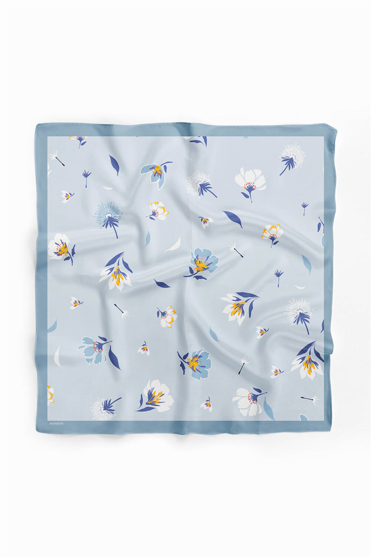 Kadın Çiçek Desenli Bandana 50x50 Açık Mavi DG0157-22 Snz