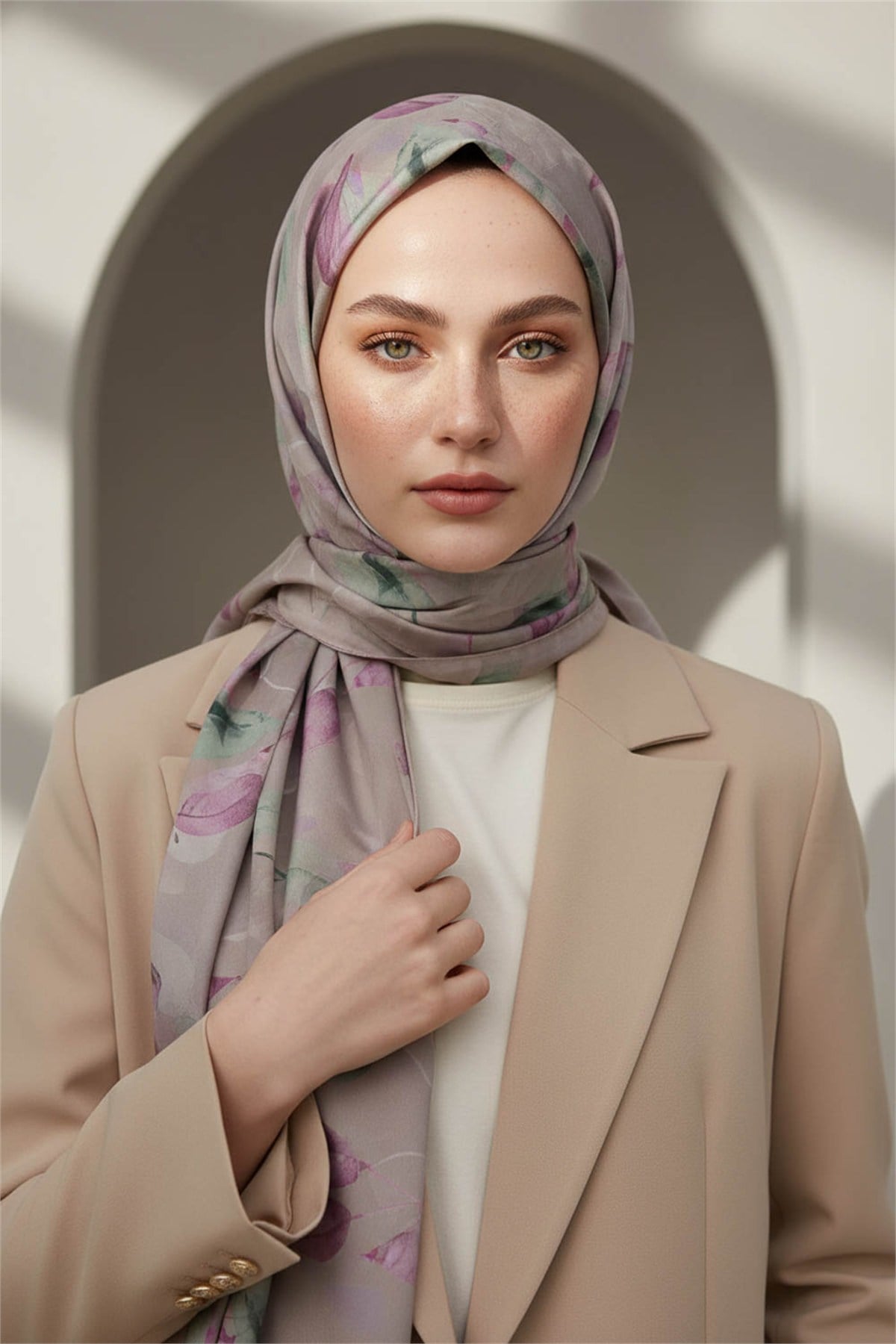 KREP SONBAHAR DESENLİ PEMBE RENKLİ 75X195 KIRIŞMAZ ŞAL