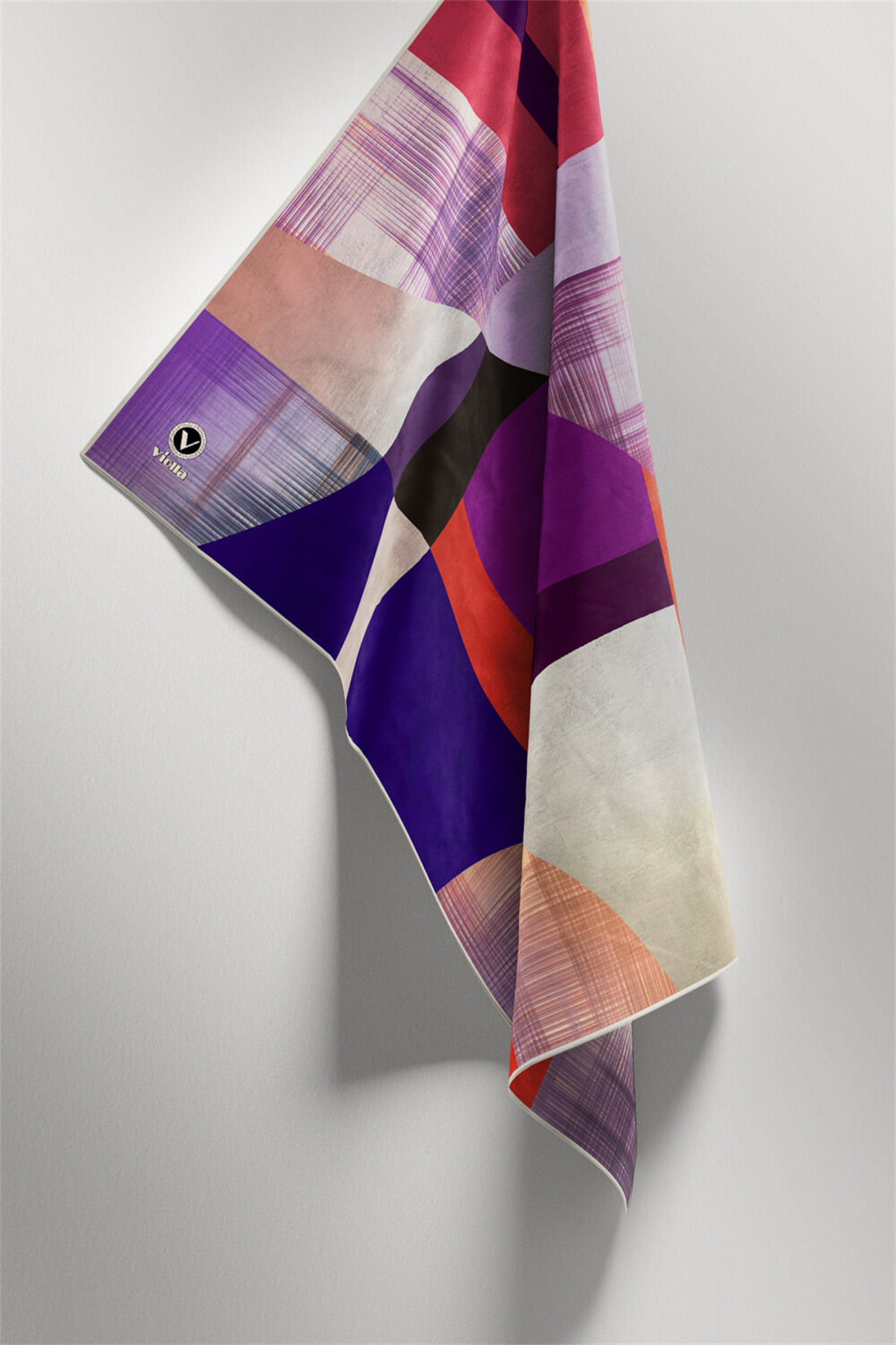 Twill Geometrik Desenli Mor Renkli 90x90 Eşarp (İpek İçermez) Kenar Dikiş Şekli El Dikişli