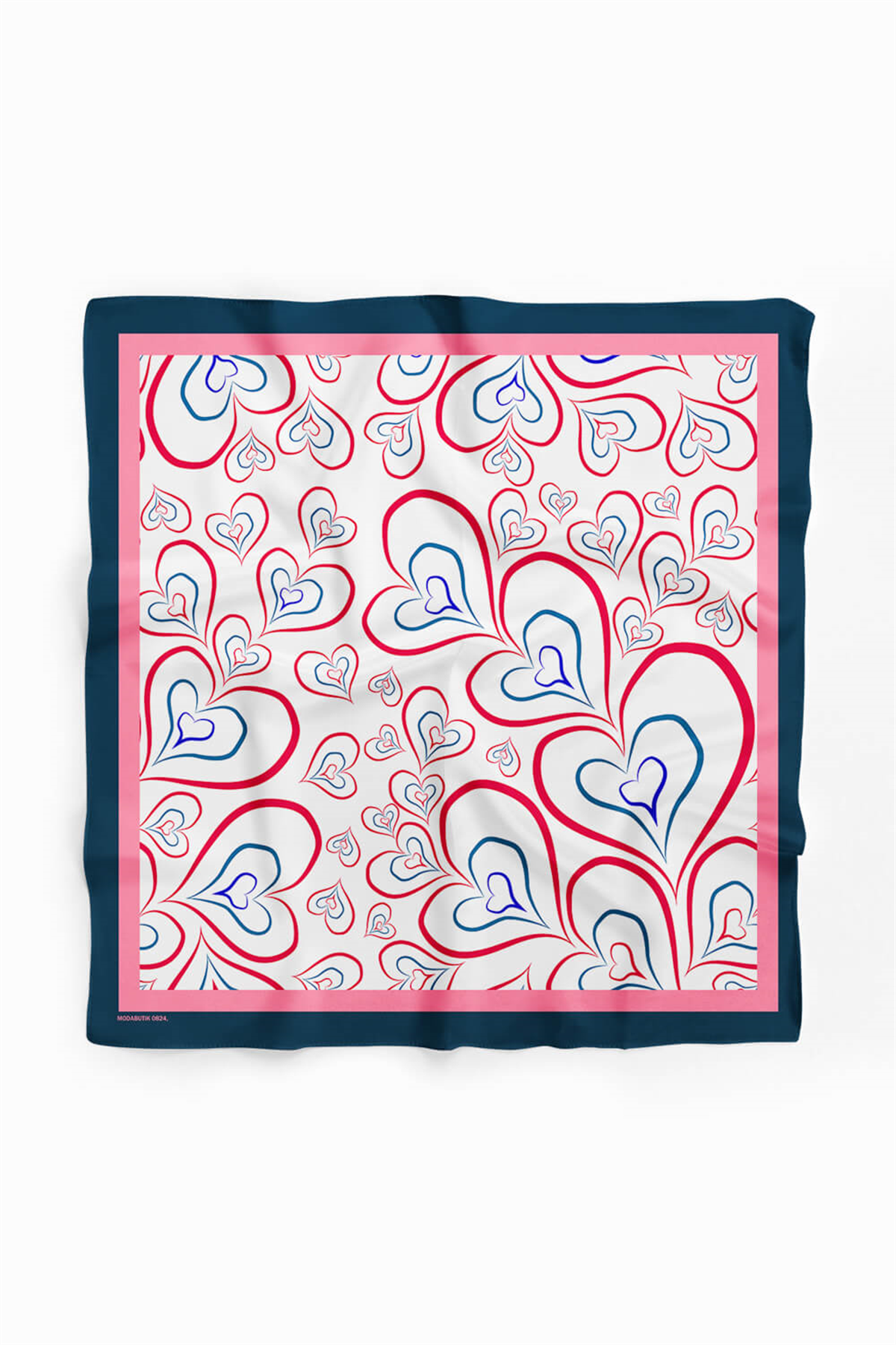 H18 Kadın Kırmızı Kalp Desenli 50x50 Bandana HYL DG0824-22