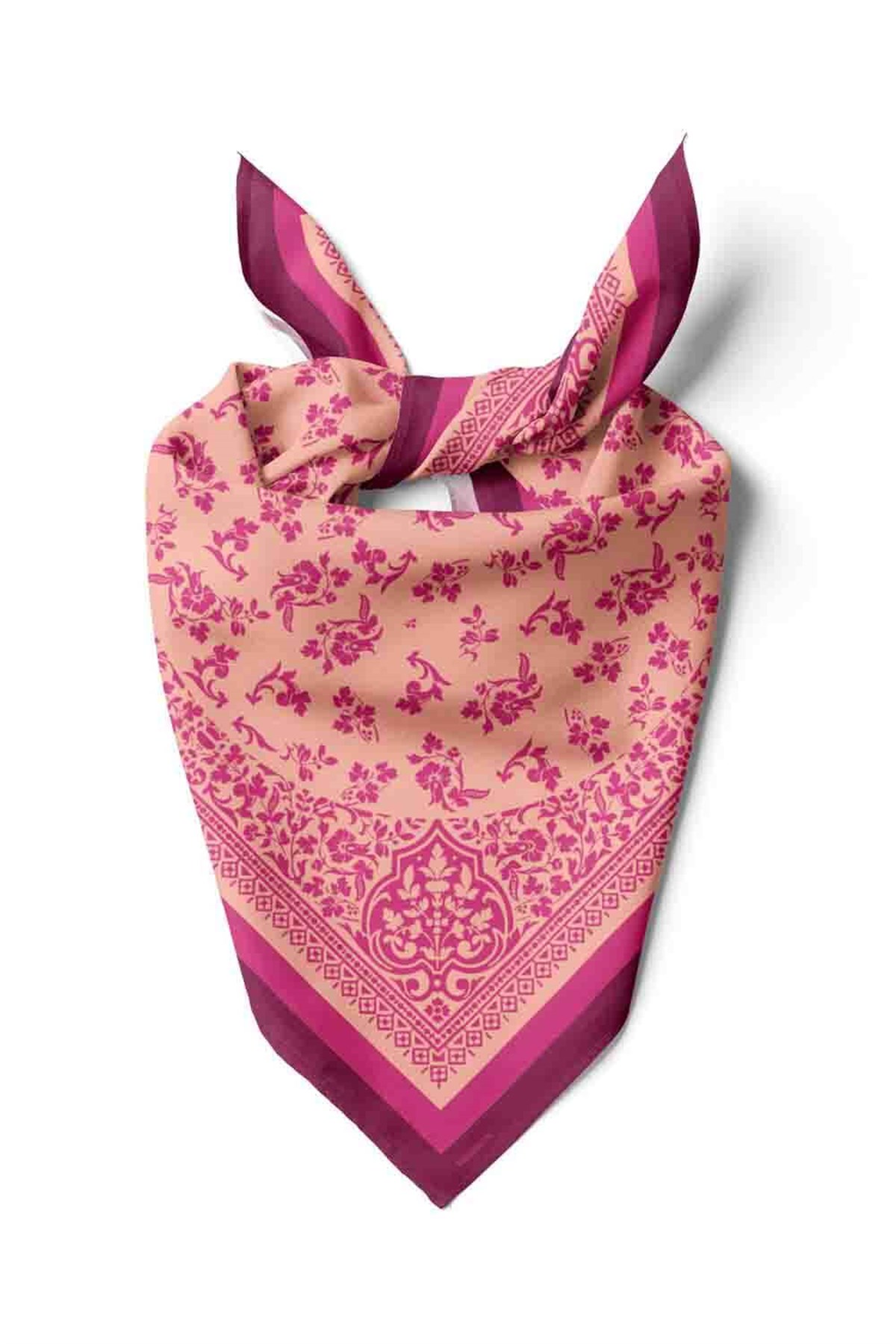 Violla E110 Kadın Vintage Desenli Bandana 50x50 Pembe DG0206-22 Snz