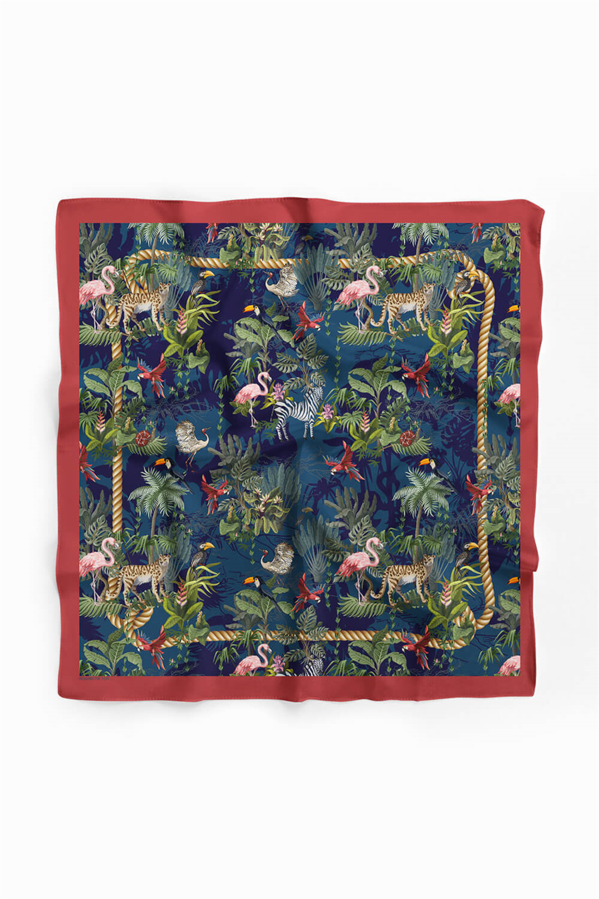 Kadın Lacivert Yeşil Flamingo Desenli 50x50 Bandana HYL DG01131-22