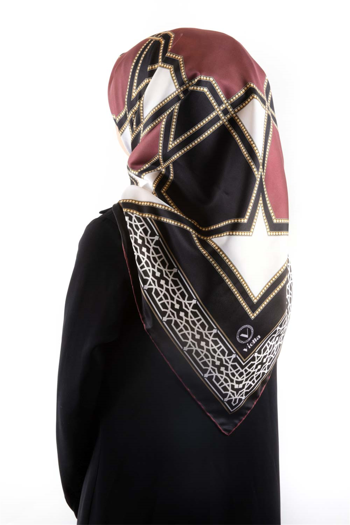Twill Osmanlı Çini Desenli Gül Kurusu Renkli 90x90 Eşarp (İpek İçermez)Kenar Dikiş Şekli El Dikişli
