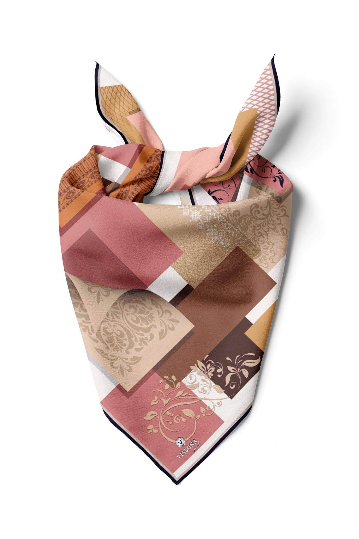 %100 İpek Kadın Desenli Bandana 80x80